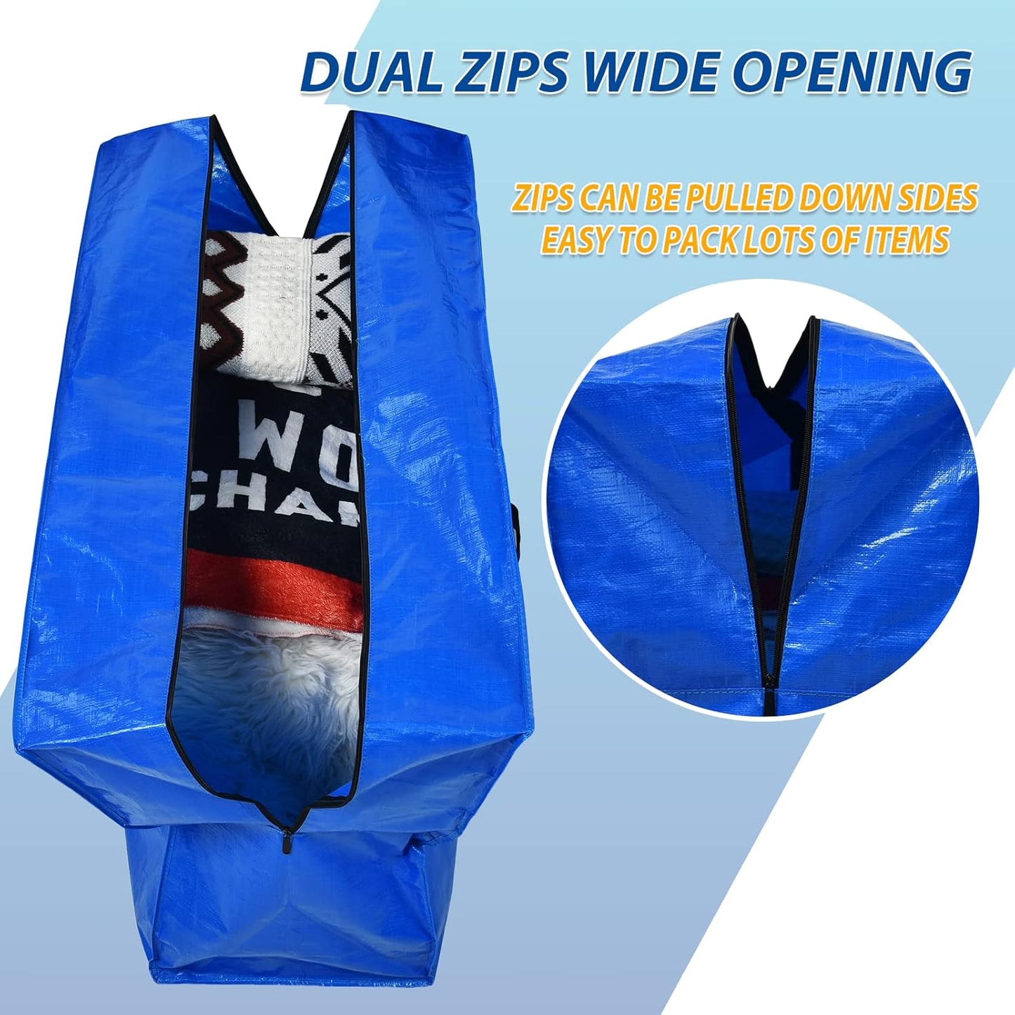 194 Gallon Extra Large Storage Bags, Zippered Outdoor Cushion Furniture Storage Bag with Handles,Jumbo Large Moving Bags Heavy Duty, Storage Totes Moving Boxes Supplies, 68x30x22 inch - 2PACK