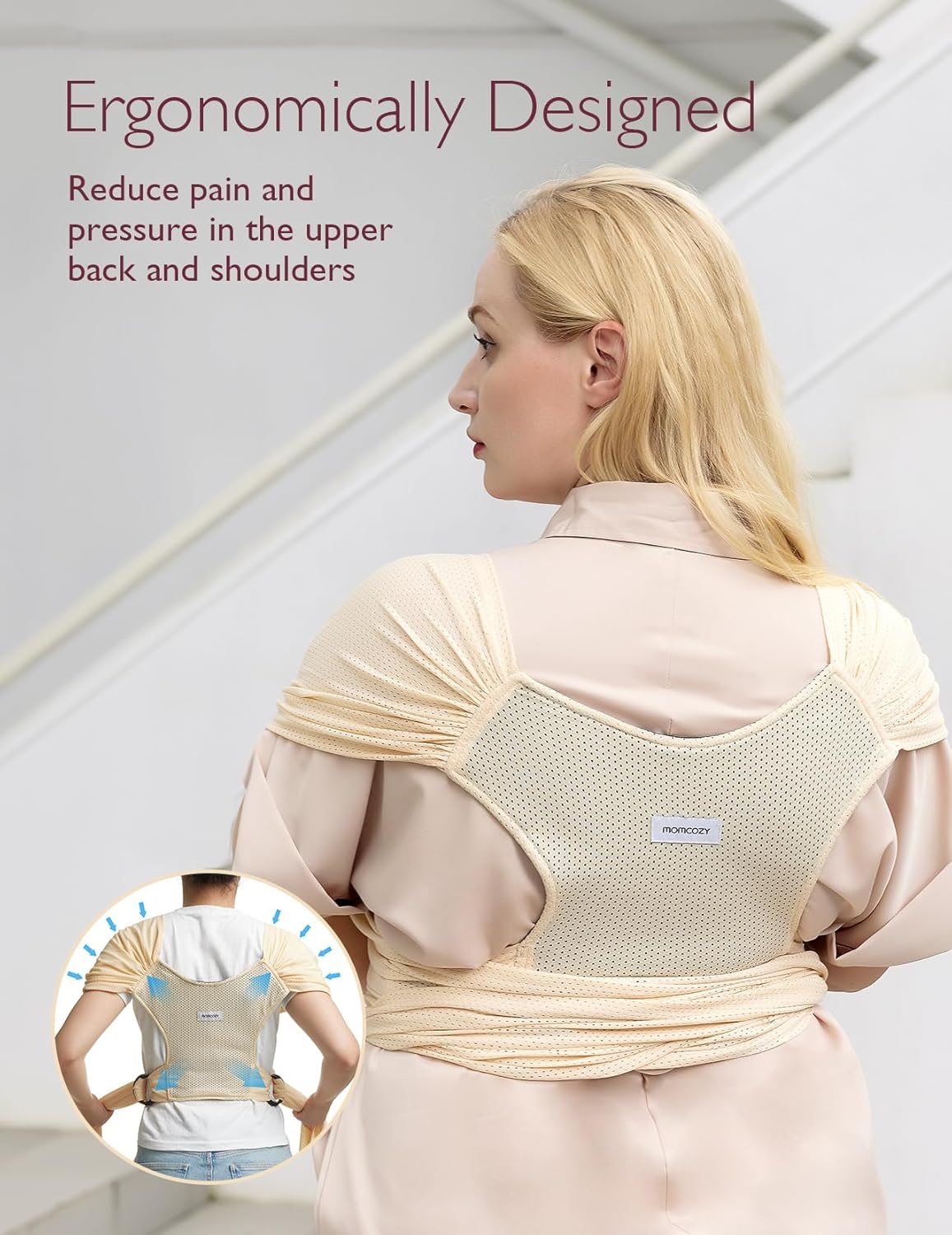 Momcozy Baby Carrier AirMesh - The Perfect Summer Sling for Newborns to Toddler 8-35 lbs - Cooling Fabric Baby Wrap, Lightweight, Ergonomic, and Easy to Wear, Beige