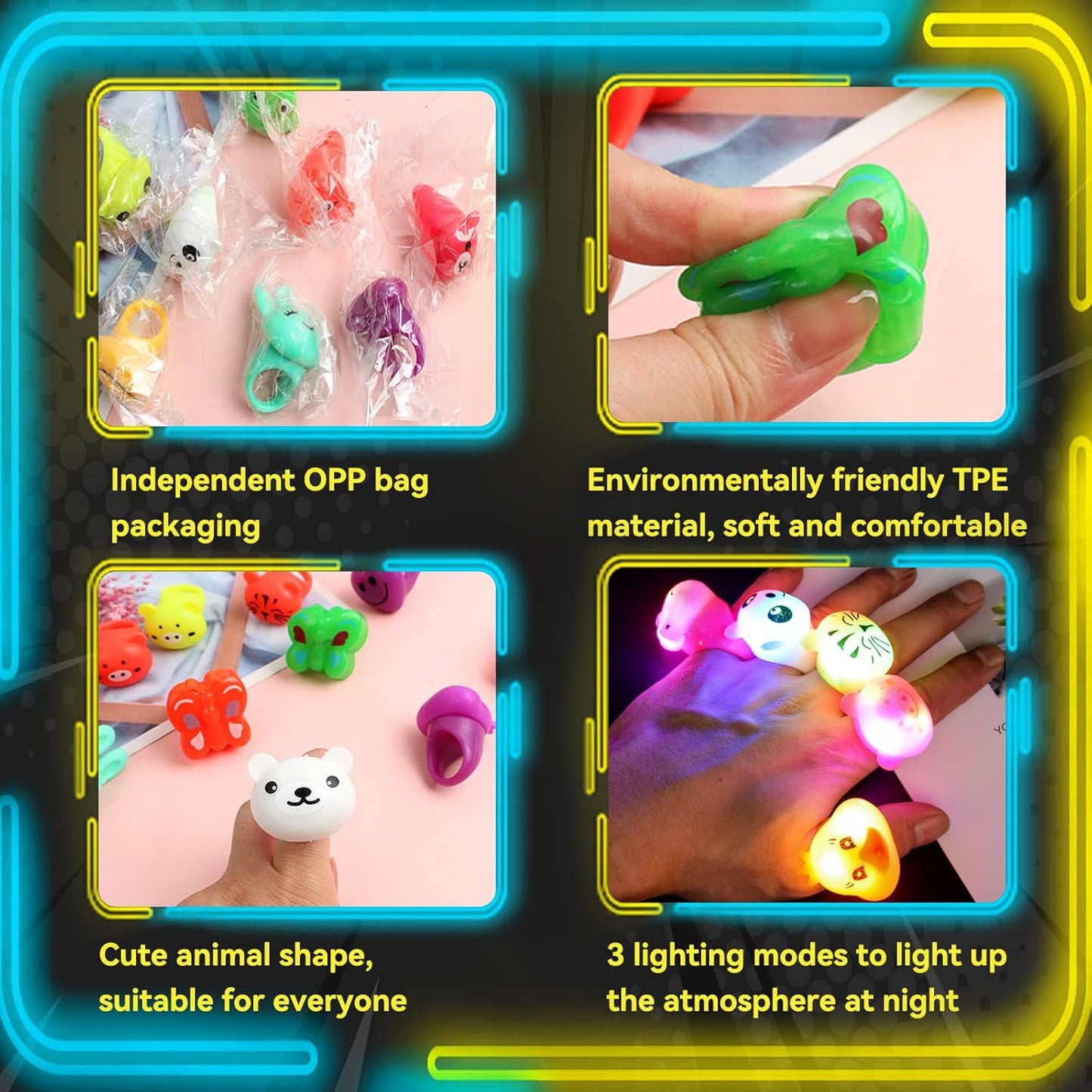 Wakestar - 24 Pack LED Light Up Bumpy Rings Party Favors For Kids Prizes Box Toys For Birthday Classroom Rewards Treasure Box Prizes Toys Glow Party Supplies