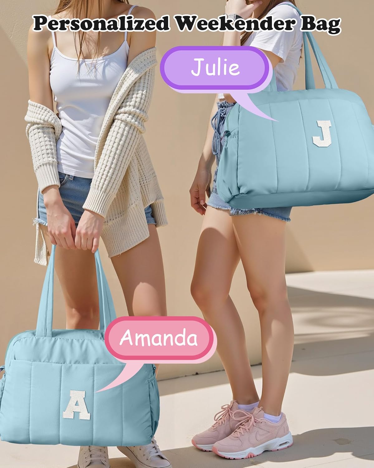 Duffle Bag, Weekender Bags for Girl，Holiday Gifts-Initial Overnight Bag with Wet Pocket，Lightweight Dance Bags Personalized Gymnastics bag with Makeup Pouch