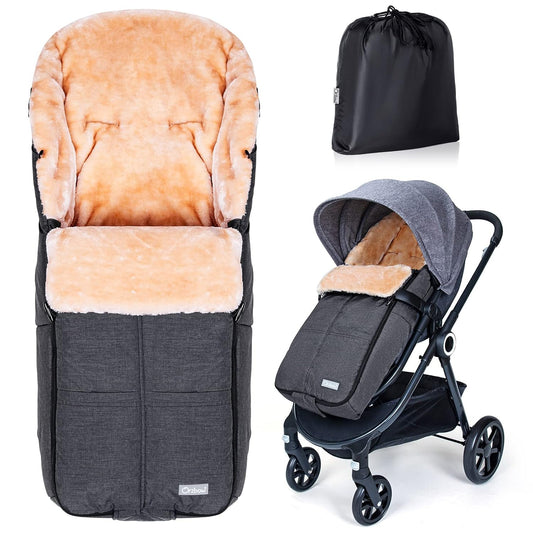 Orzbow Stroller Footmuff Universal | Faux Wool Baby Bunting Bag | Warm, Weather-proof, Adjustable Buckles | Winter Stroller Blanket Cover | Baby Sleeping Bag for Cold Weather Accessories, Dark Grey