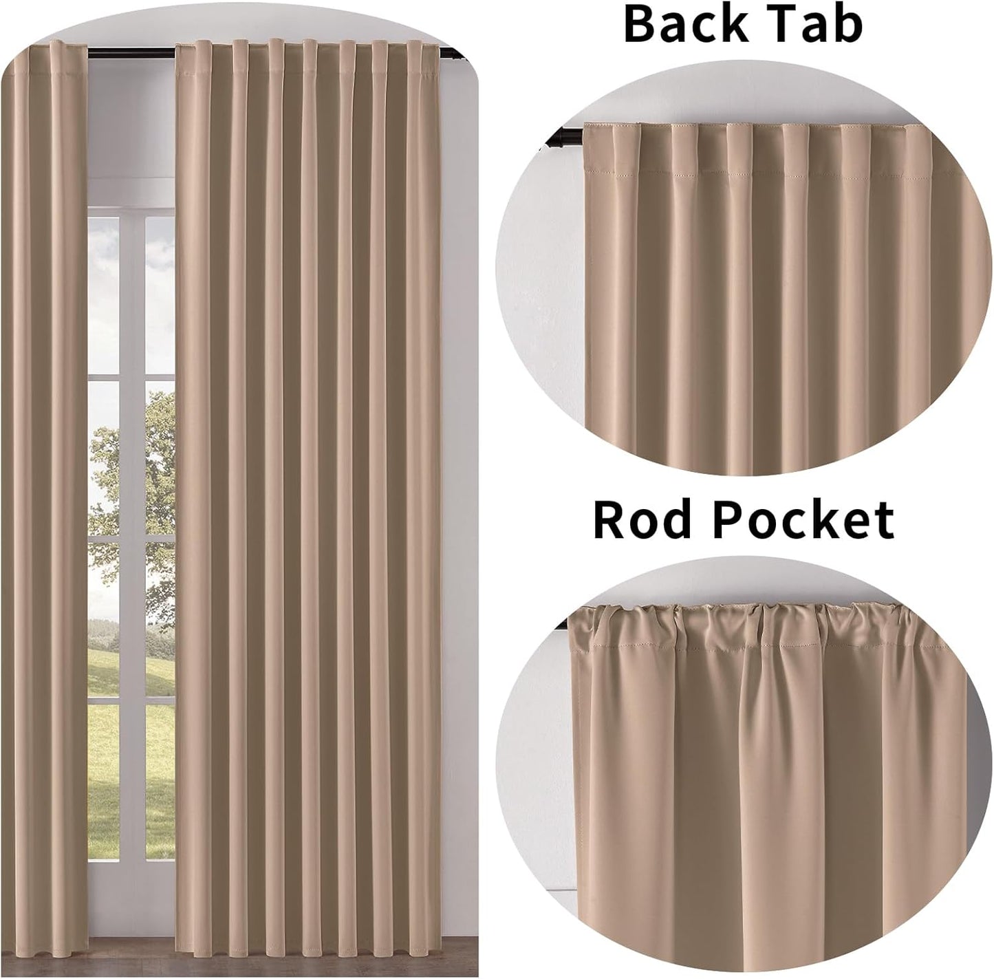 Joydeco Blackout Curtains 96 Inches Long for Bedroom, Thermal Insulated Black Out Curtains 2 Panels Set, Room Darkening Drapes for Living Room Window (W52 x L96 Inch, Khaki)
