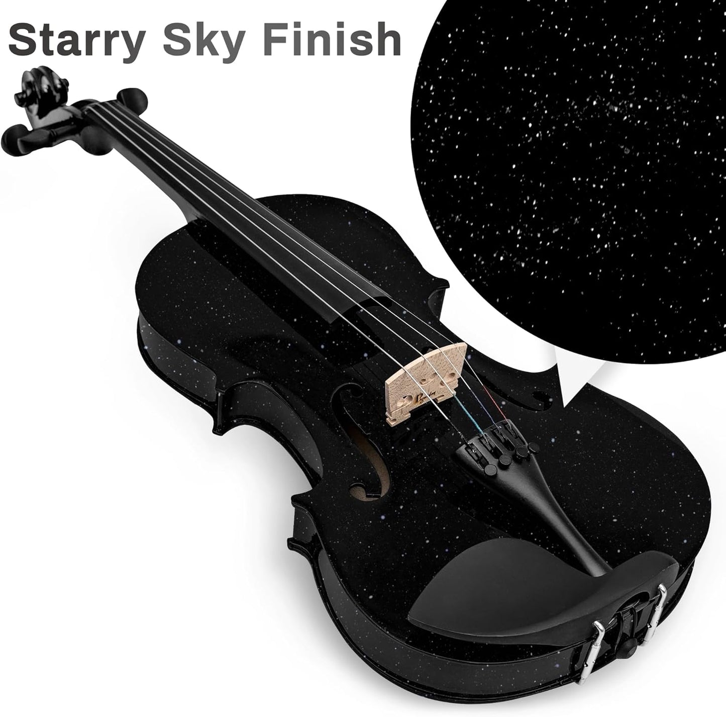Poseidon Violin Set for Beginners Adult Student, 4/4 Violin Beginner w/Case, Extra Violin 4/4 Strings Set, Two Bows, Two Bridges, Two Rosins, Tuner, Manual - Black