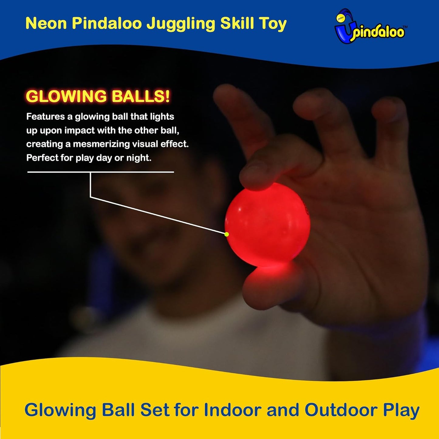 pindaloo Led Light Ball - Gifts for Kids Indoor & Outdoor Games, Toys for Boy, Teen, & Girls - Gift Ideas for Teens, Fun Stuff Party, Develops Motor & Juggling Skills - 1x LED Ball