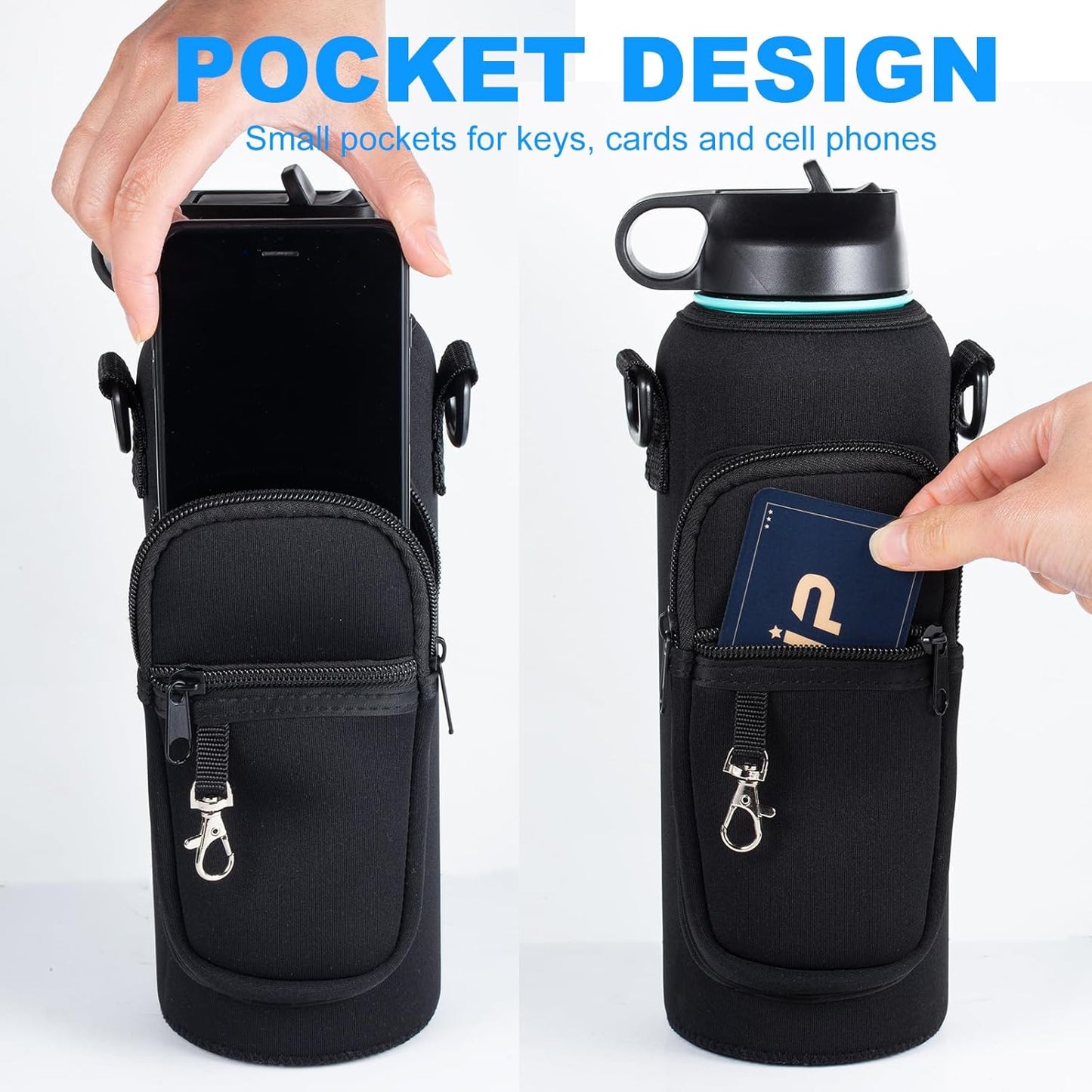 Water Bottle Holder with Strap for Hydroflask 32oz 40oz, Carrier Sling Bag with Phone Pocket Sleeve for Men Women Hiking Camping Travelling (Gray40oz)