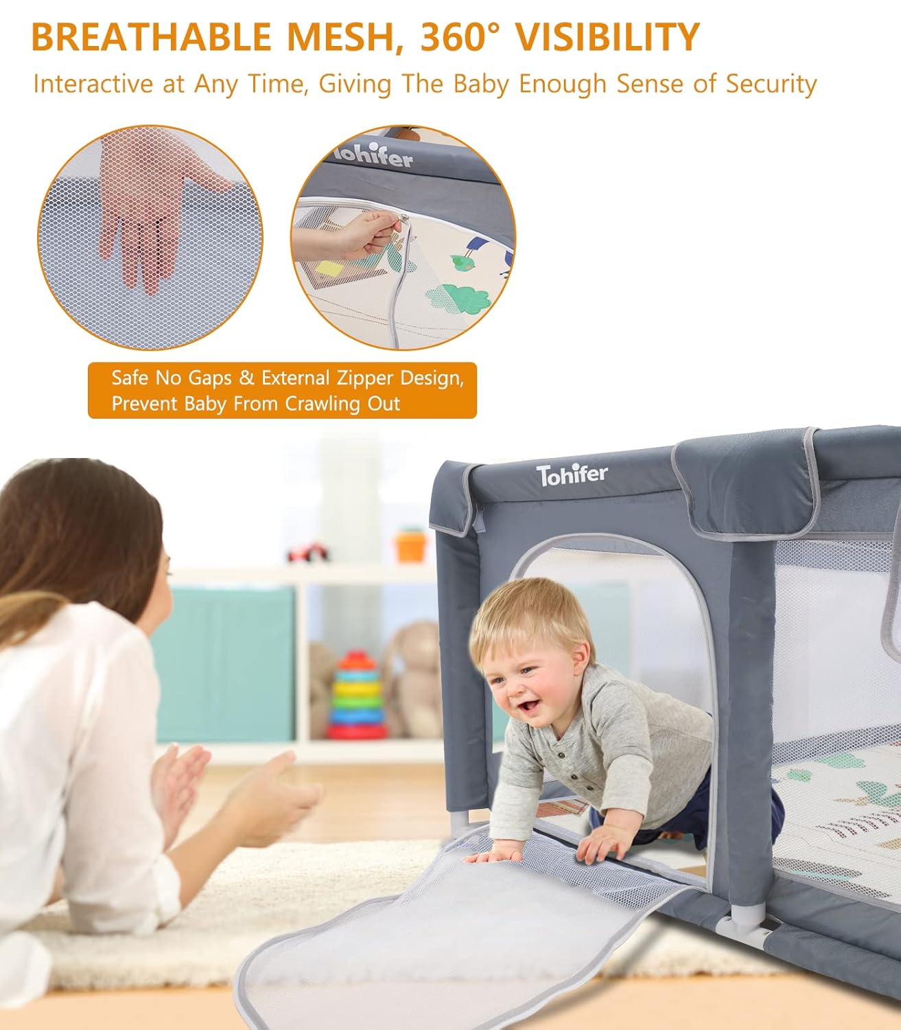 Baby Playpen with Mat, Large Baby Play Yard for Toddler, BPA-Free, Non-Toxic, Safe No Gaps Playards for Babies, Indoor & Outdoor Extra Large Kids Activity Center 79"x59"x26.5" with 0.4" Playmat