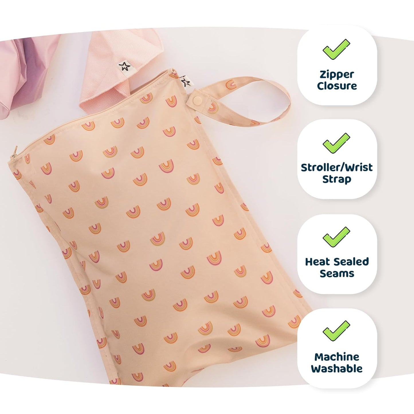 Tiny Twinkle Mess-Proof Waterproof Wet Dry Bag | 2-Pack Reusable Wet Bags for Swimsuits & Baby Clothes | Leakproof Wet Bag for Travel & Diaper Changes for Baby (Peach, Terracotta)