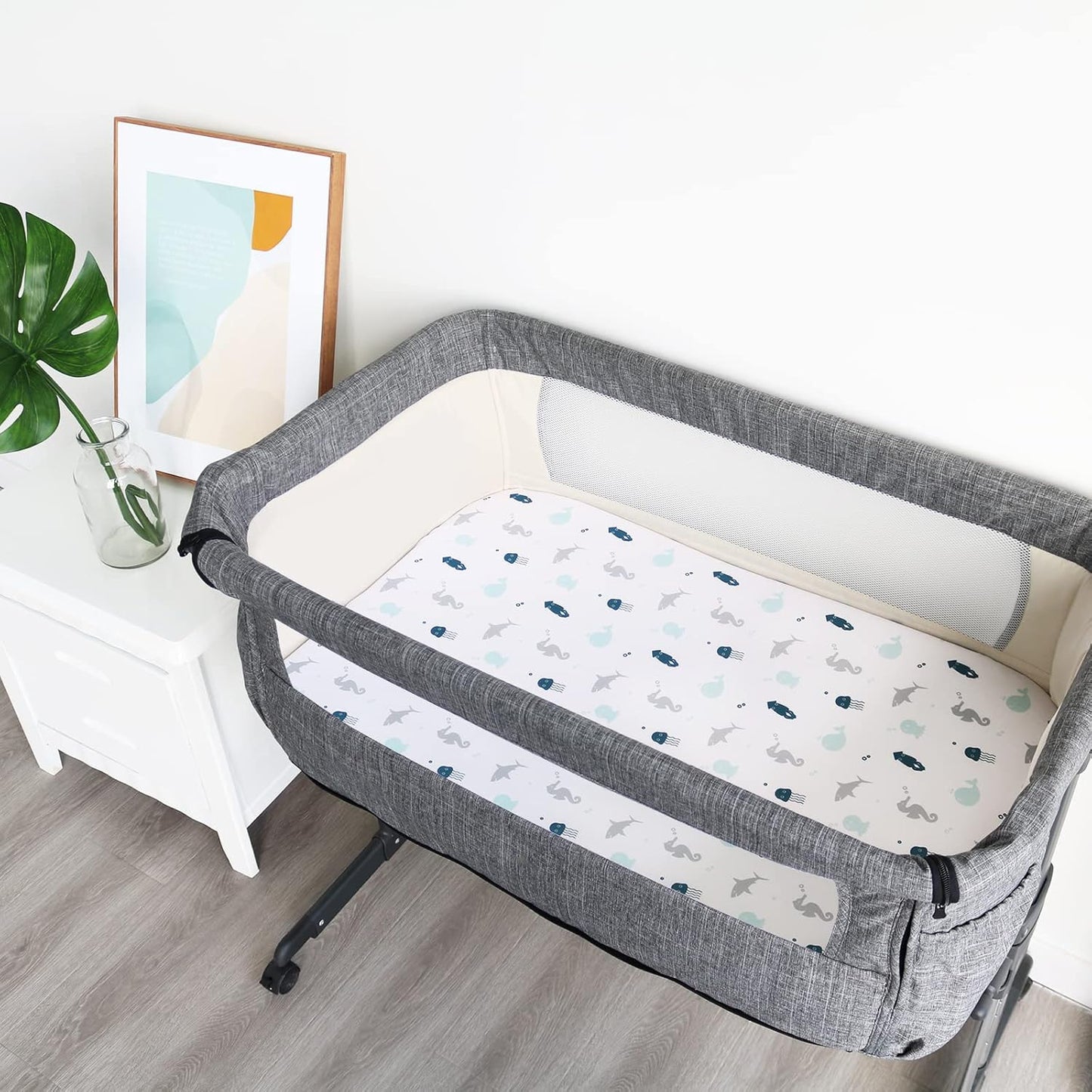 Bassinet Sheet 4 Pack for Baby Boys or Girls, Bassinet Sheets Ultra Soft Universal Fit for Most Rectangle, Oval, Hourglass Bassinet Mattress, Bassinet Sheets, Grey
