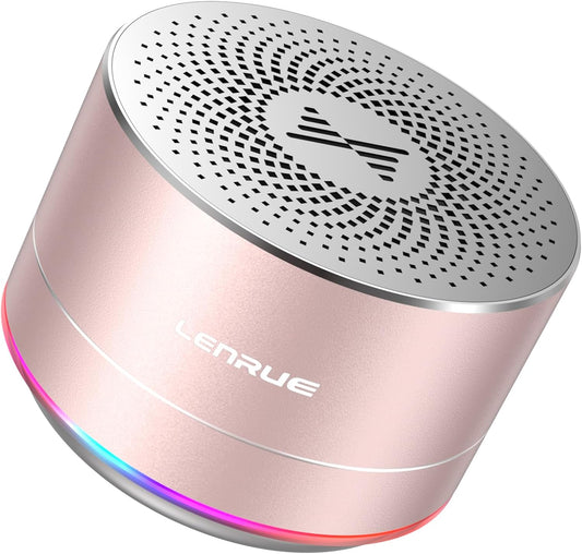 LENRUE A2 Portable Wireless Bluetooth Speaker with Lights and Lanyard,5W Mini Small Metal Speakers Bluetooth 5.0/Aux-in for iPhone Android Home Outdoor, Gifts for Women/Girls