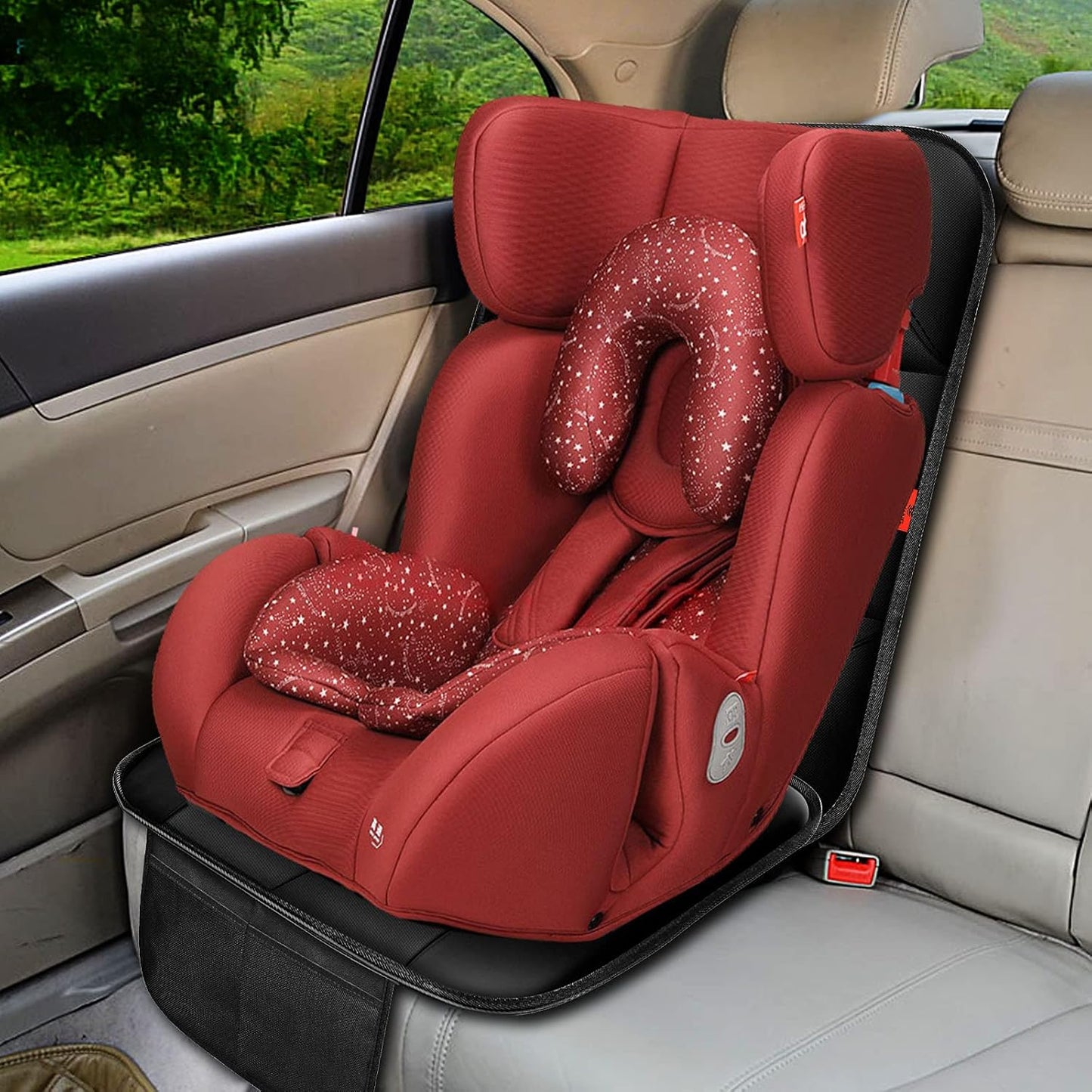 Car Seat Protector 2 Pack Car Seat Cushion Mat Thickest Padding,Waterproof 600D Fabric Car Seat Covers for Non-Slip Backing Mesh Pockets for Baby and Pet (Black, 2 Pack)