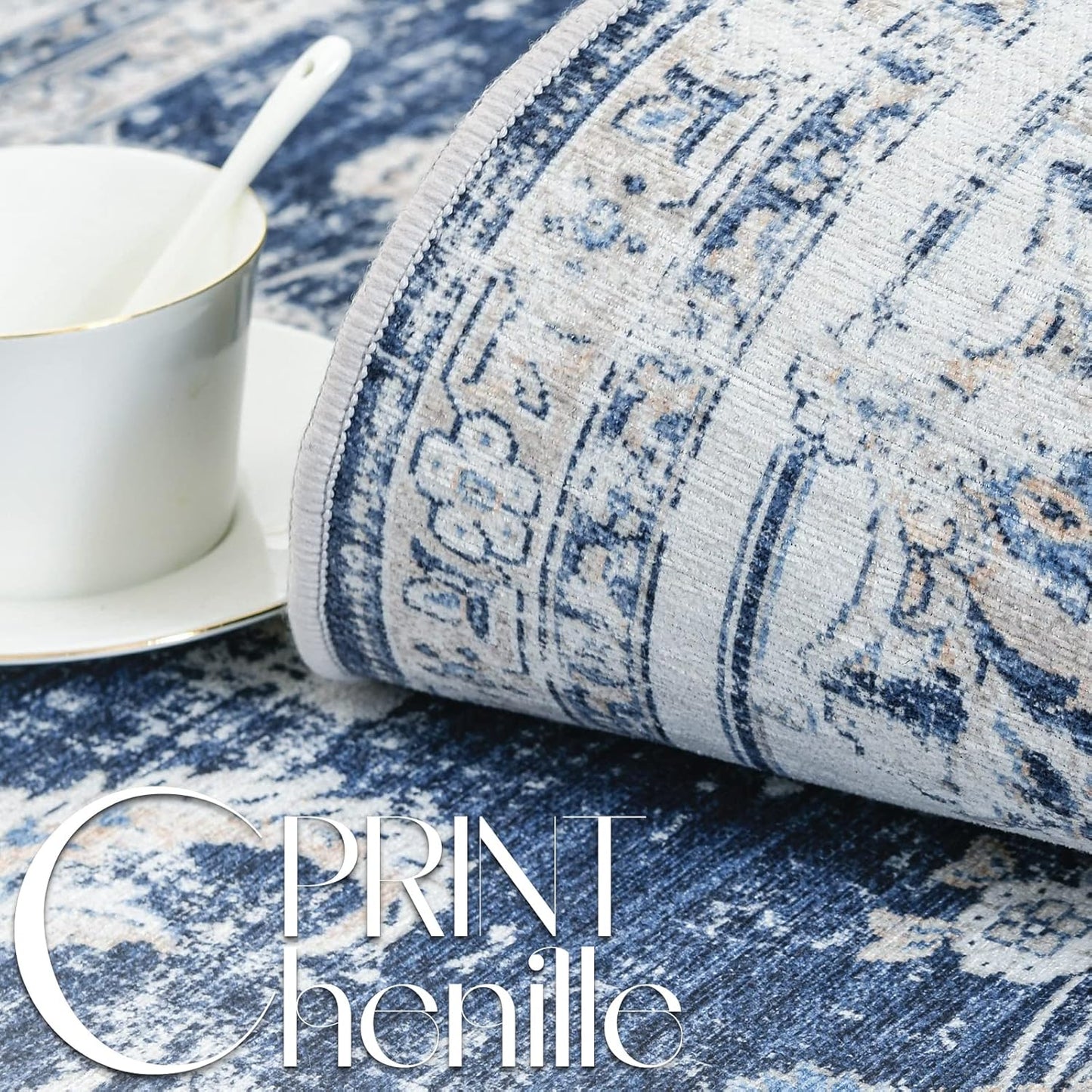 jinchan Runner Rug 2x6 Machine Washable Hallway Rug Dark Blue Vintage Floral Print Non-Slip Low Pile Ultra-Thin for Kitchen,Entryway,Laundry Room,Bedroom,Farmhouse (2‘x6’,Dark Blue)