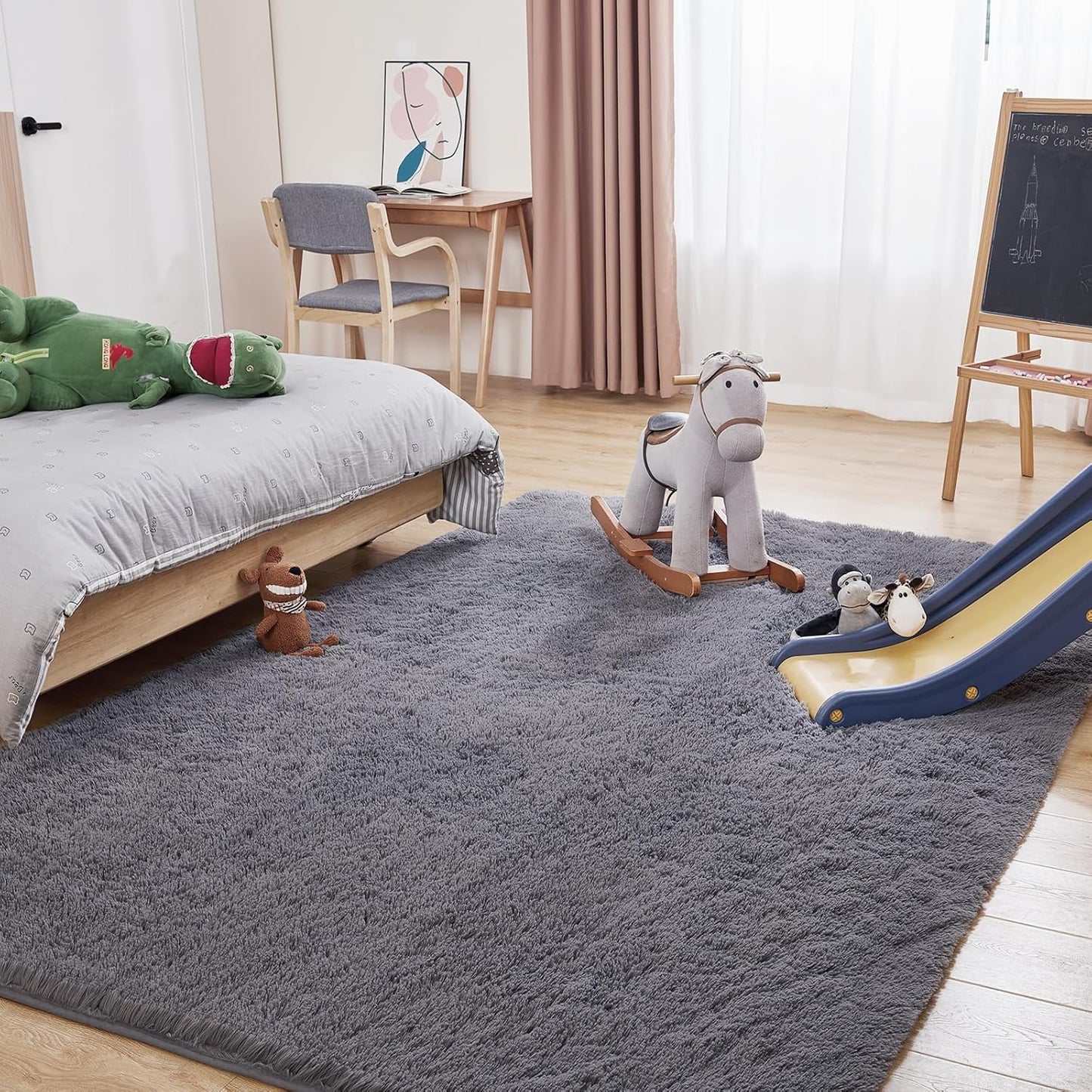Fluffy Area Rug, 4x5.8 Grey Rugs for Bedroom, Soft Plush Area Rugs for Living Room, Nursery, Study Room, Dressing Room, Home Decor