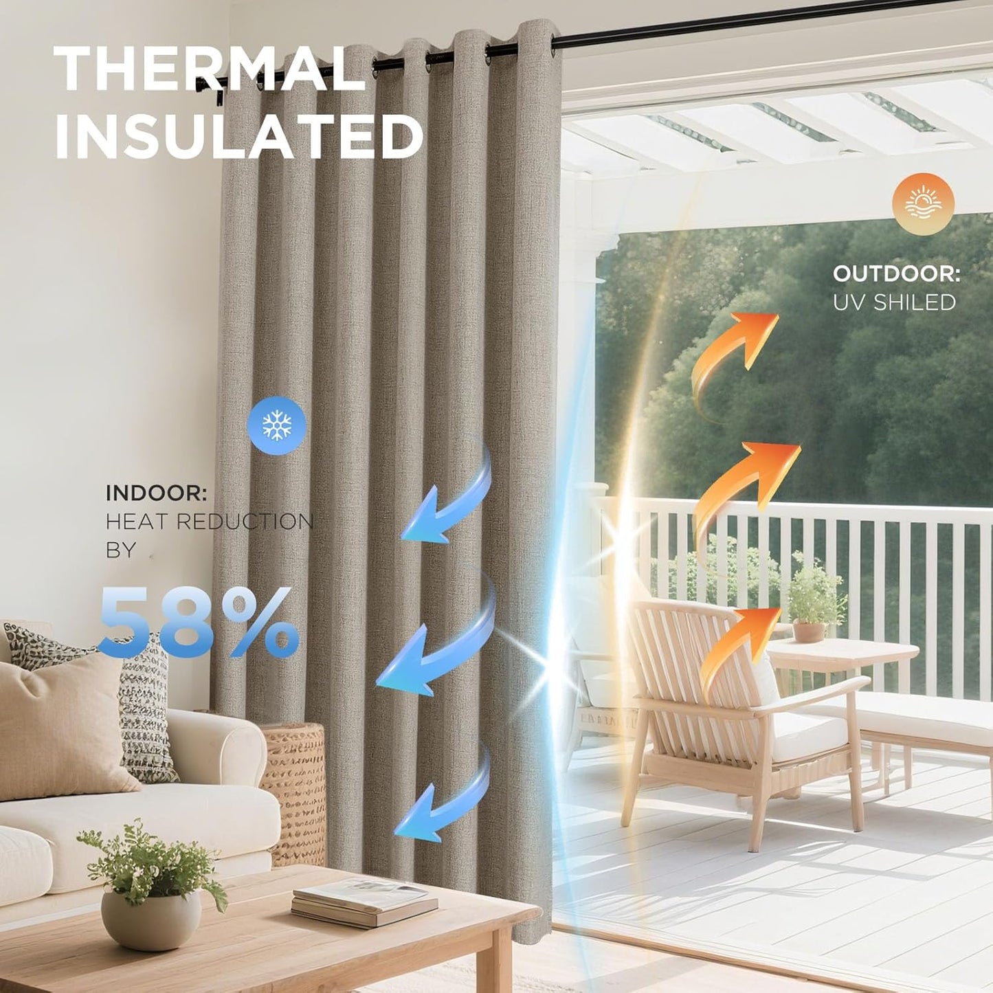 Joydeco Linen Blackout Room Divider Curtains, Extra Wide Sliding Door Drapes Living Room Curtains, 1 Panel 100W x 108L Inch Patio Door Drapes for Room Privacy