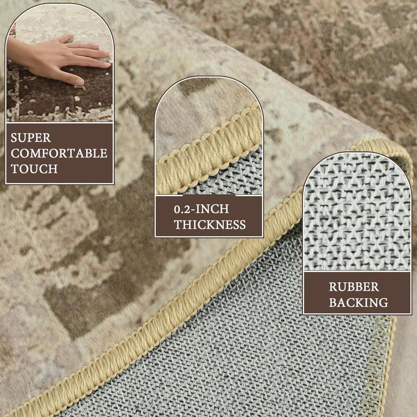 LOCHAS Rug for Living Room, Washable Soft Area Rugs for Bedroom 6x9, Abstract Carpet for Indoor Office Kids Dining Room Nursery Floor, Khaki Geometric Vintage Home Decor, Non Slip, Pet Child Friendly