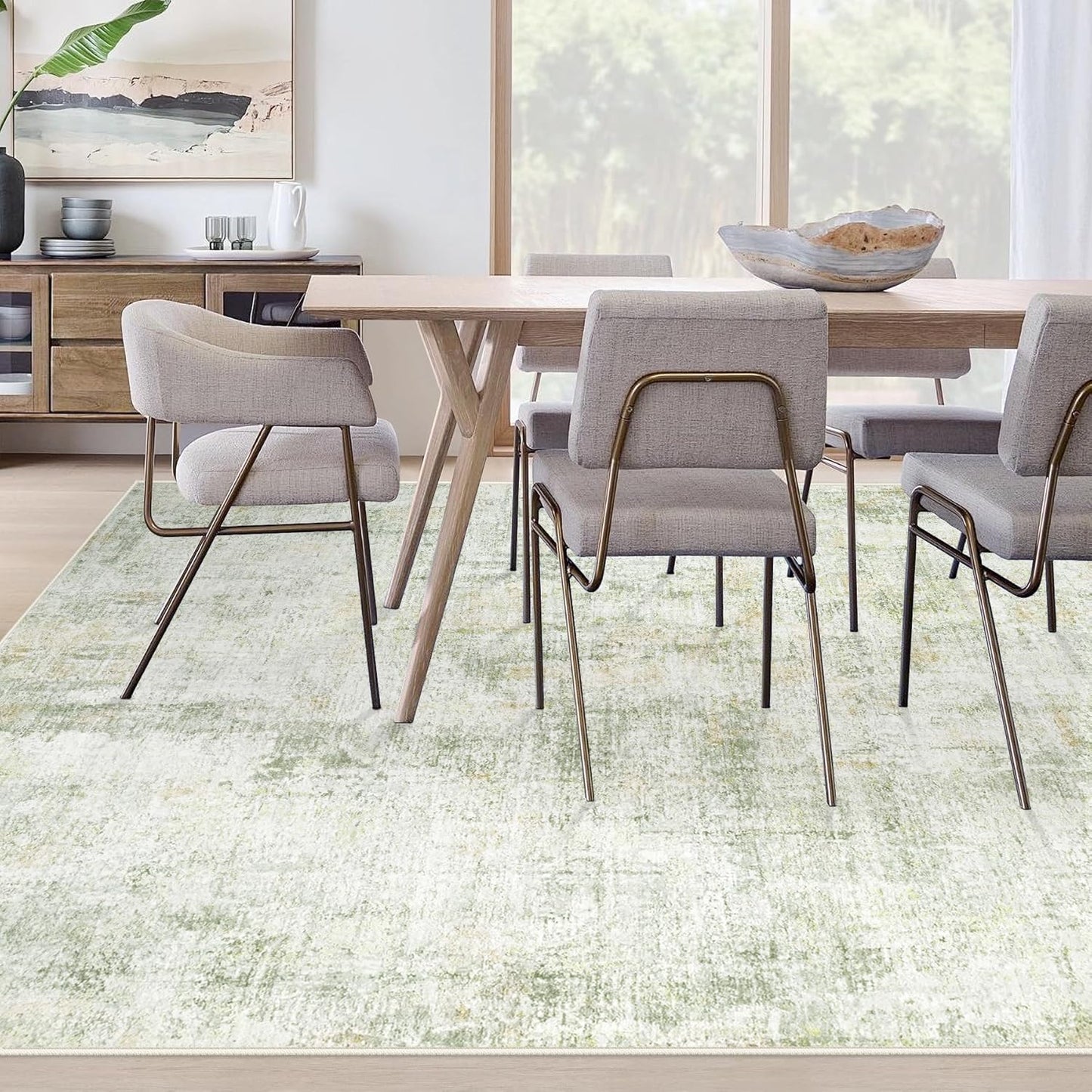 Area Rugs 8x10 Living Room: Washable Rug Modern Abstract Large Rugs Soft Non Slip Neutral Rug Stain Resistant Indoor Carpet for Bedroom Kitchen Dining Room Home Office Rugs(Green Brown,8'x10')