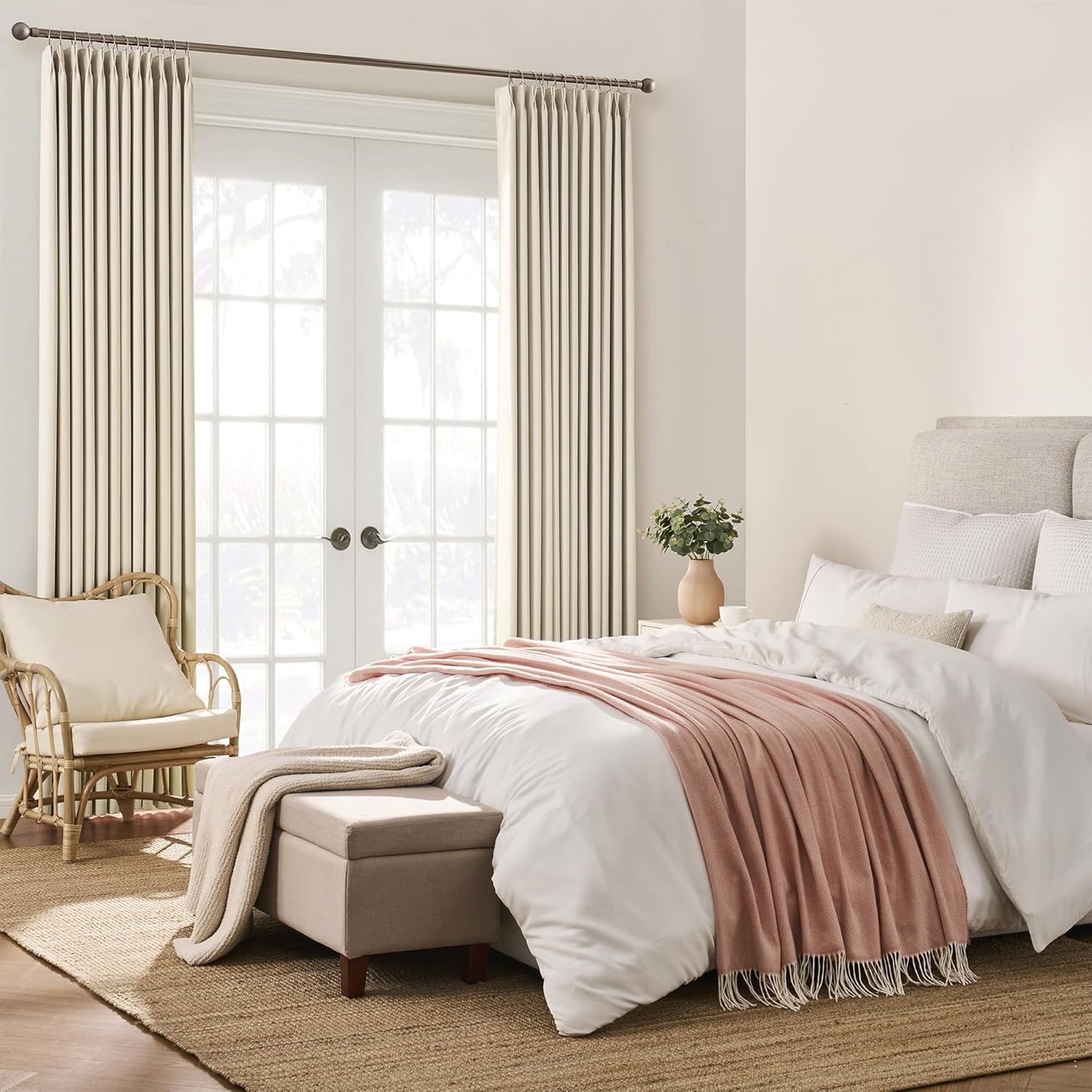 KEQIAOSUOCAI Pinch Pleated Curtains 150 Inches Long,Memory Shape Room Darkening Soundproof Window Curtains with Hooks for Bedroom Living Room Track System 40 x 150 x 2 Panels Cream Beige