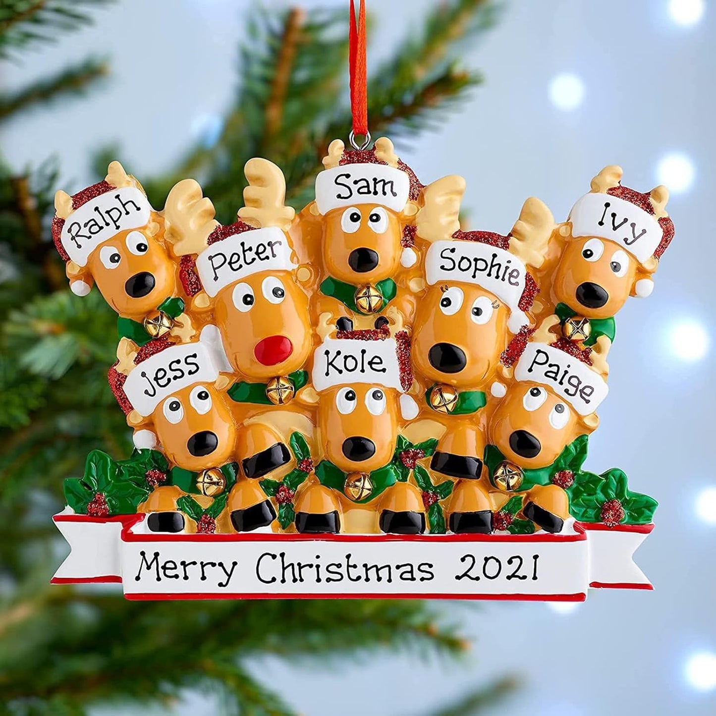 Personalized Christmas Ornaments 2025 Family of 2/3/4/5/6/7/8 Deer Christmas Ornaments Custom Name Customized Gifts for Xmas Tree,Family of 2