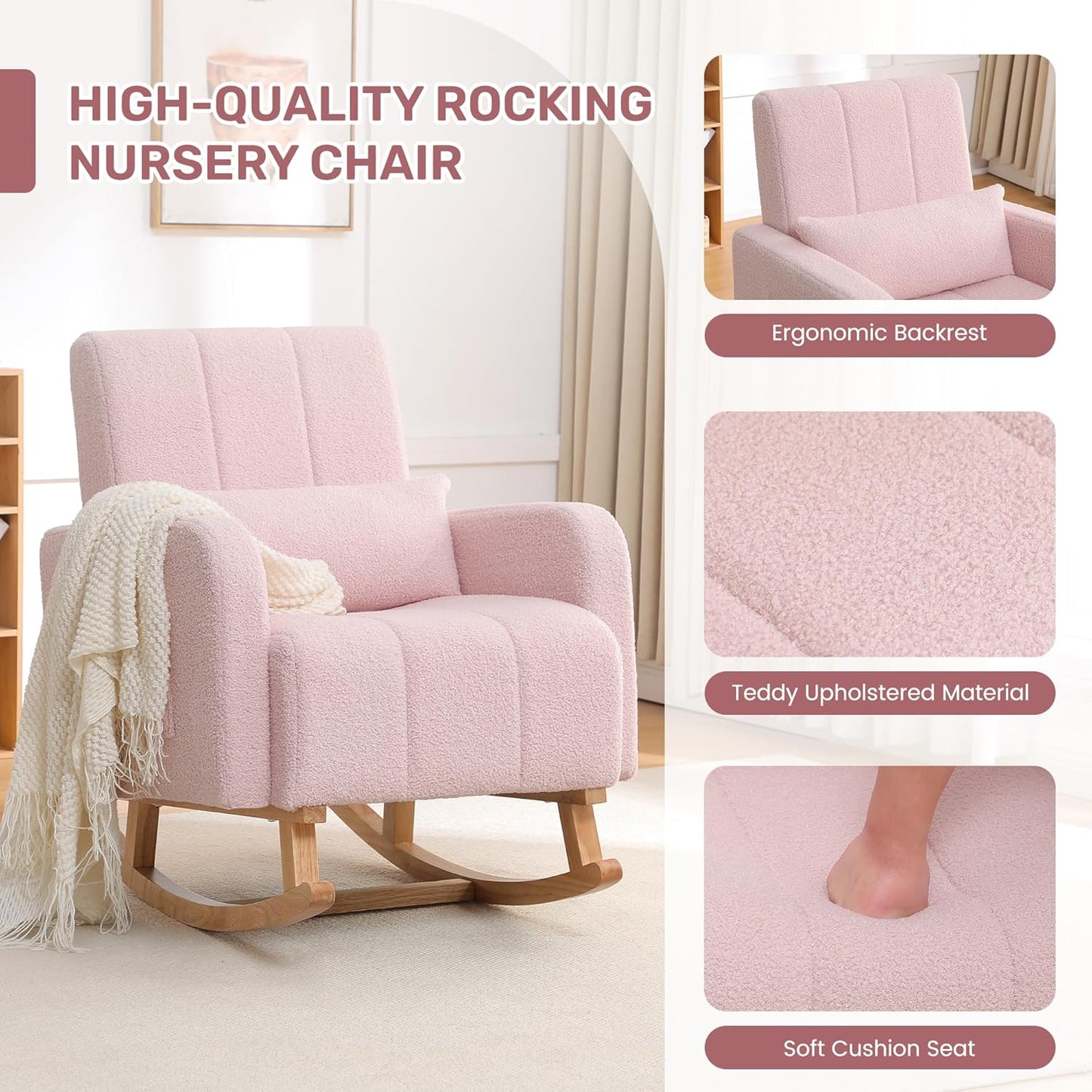 Glider Chair with Ottoman Light Pink