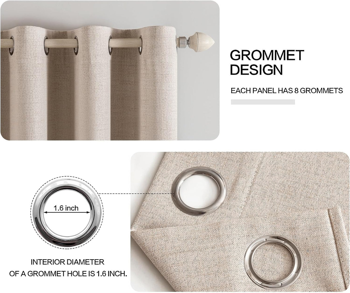 MIULEE 100% Blackout Textured Curtains for Bedroom Solid Thermal Insulated Natural Beige Grommet Room Darkening Curtains & Drapes Luxury Decor for Living Room Nursery 52 x 94 Inch (2 Panels)