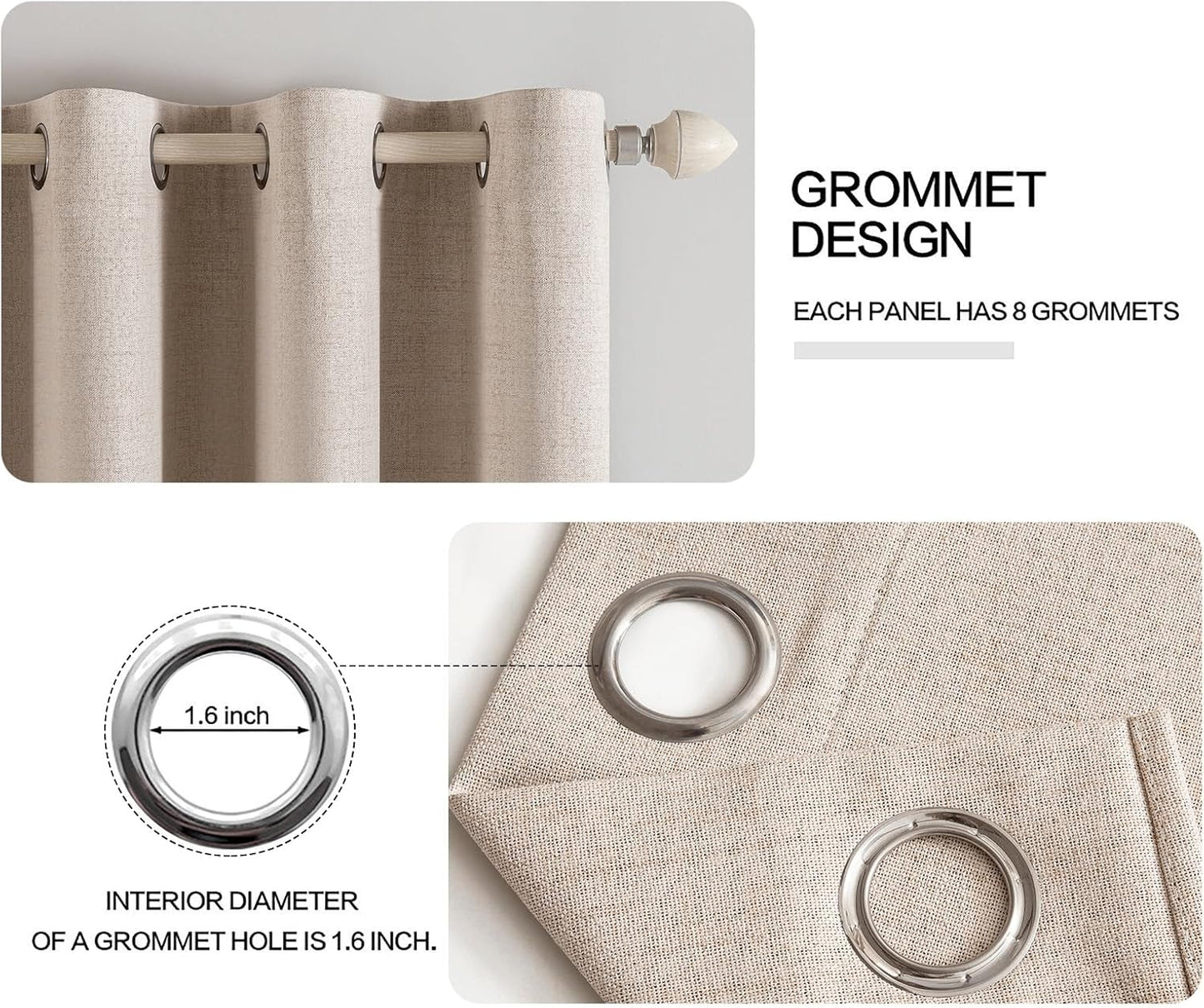 MIULEE Linen Textured Curtains for Bedroom Solid 100% Blackout Thermal Insulated Natural Beige Grommet Room Darkening Curtains & Drapes Luxury Decor for Living Room Nursery 52 x 45 Inch (2 Panels)