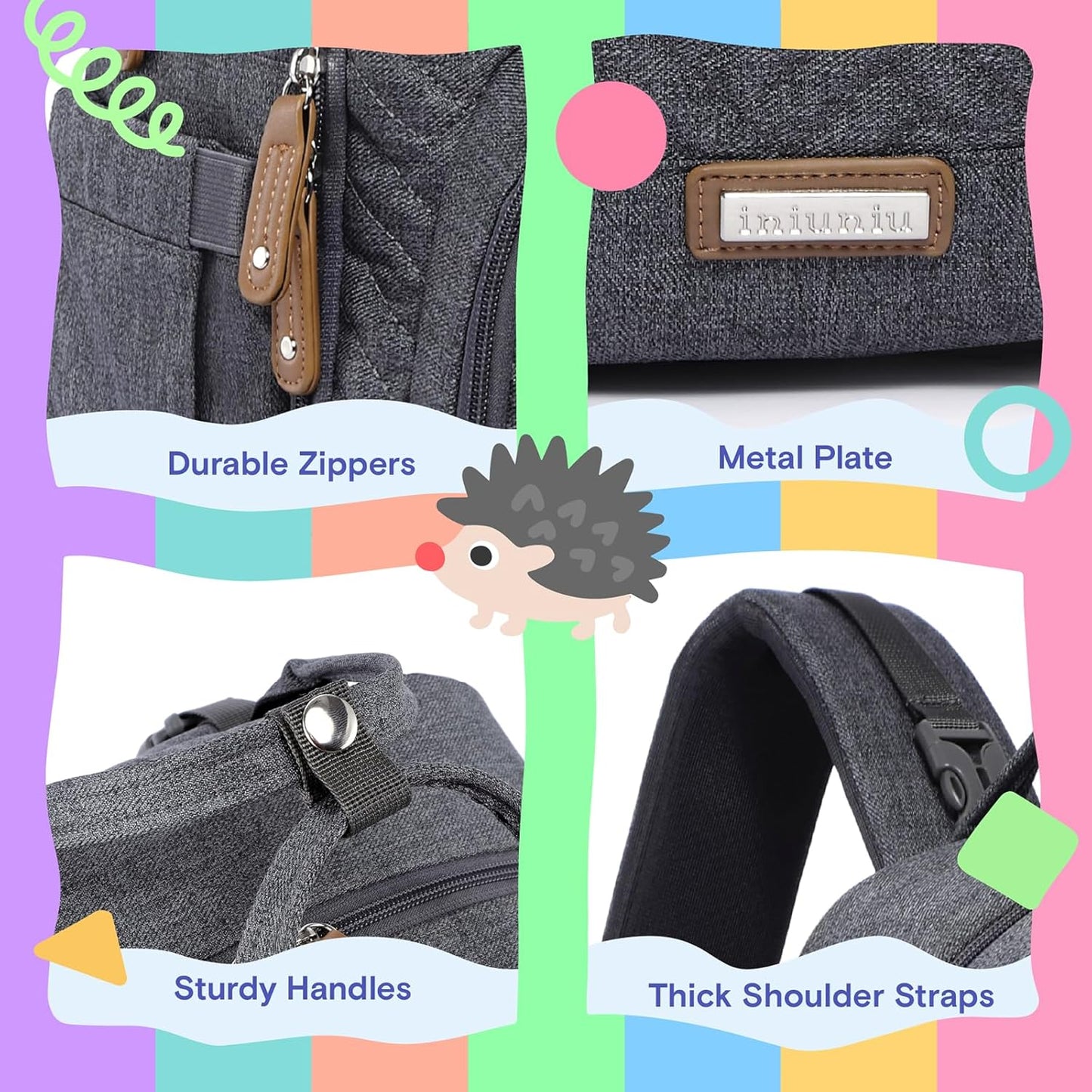 iniuniu Diaper Bag Backpack, 4 in 1 kit Large Unisex Baby Bags for Boys Girls, Waterproof Travel Back Pack with Diaper Pouch