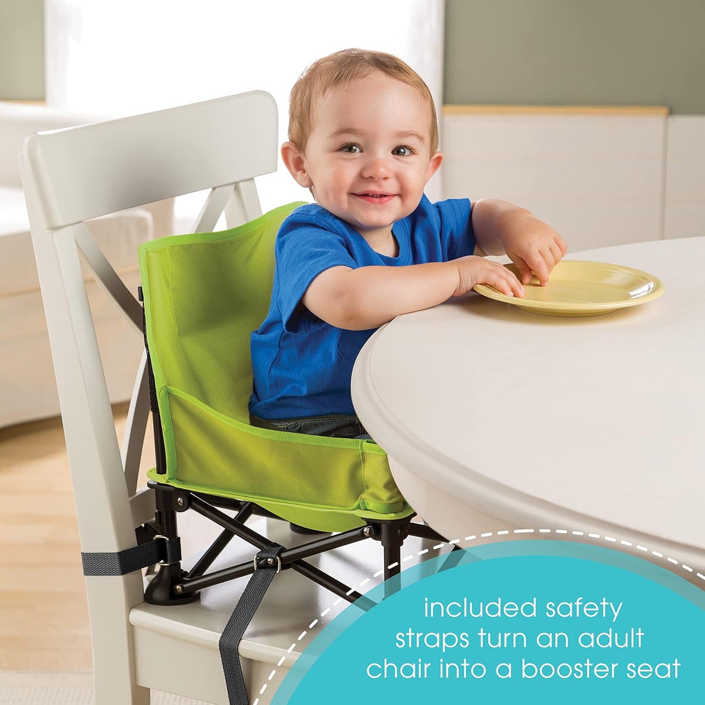 Summer by Bright Starts Pop 'N Sit Portable Booster Chair, Floor Seat, Indoor/Outdoor Use, Compact Fold, Green, 6 Mos - 3 Yrs