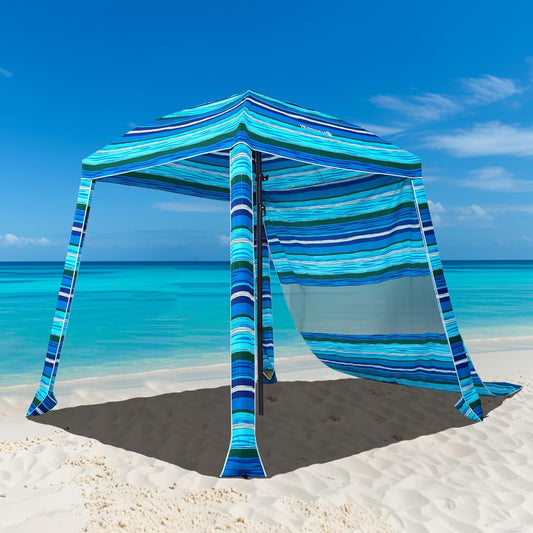HOMEDEMO Beach Canopy UPF 50+, 6'×6', Easy Set up and Take Down Tent with Sand Pockets, Side Wall Shade Wind Waterproof for Kids, Family & Friends