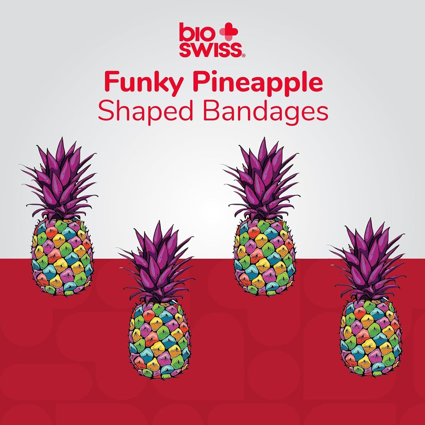 BioSwiss Bandages, Funky Pineapple Shaped Self Adhesive Bandage, Latex Free Sterile Wound Care, Fun First Aid Kit Supplies for Kids, 24 Count