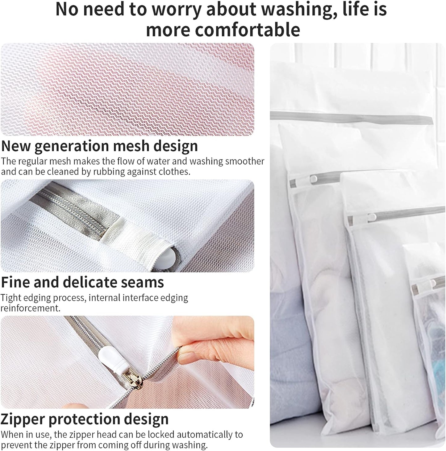 10 Pack Mesh Laundry Bags for Delicates with Non Rust Zipper- MDSXO White Laundry Bags Mesh Wash Bags, Easy Fit Bra, Sock,Lingerie,Sneaker,Baby Laundry for Washing Machine Travel Storage[1XL/3L/3M/3S]