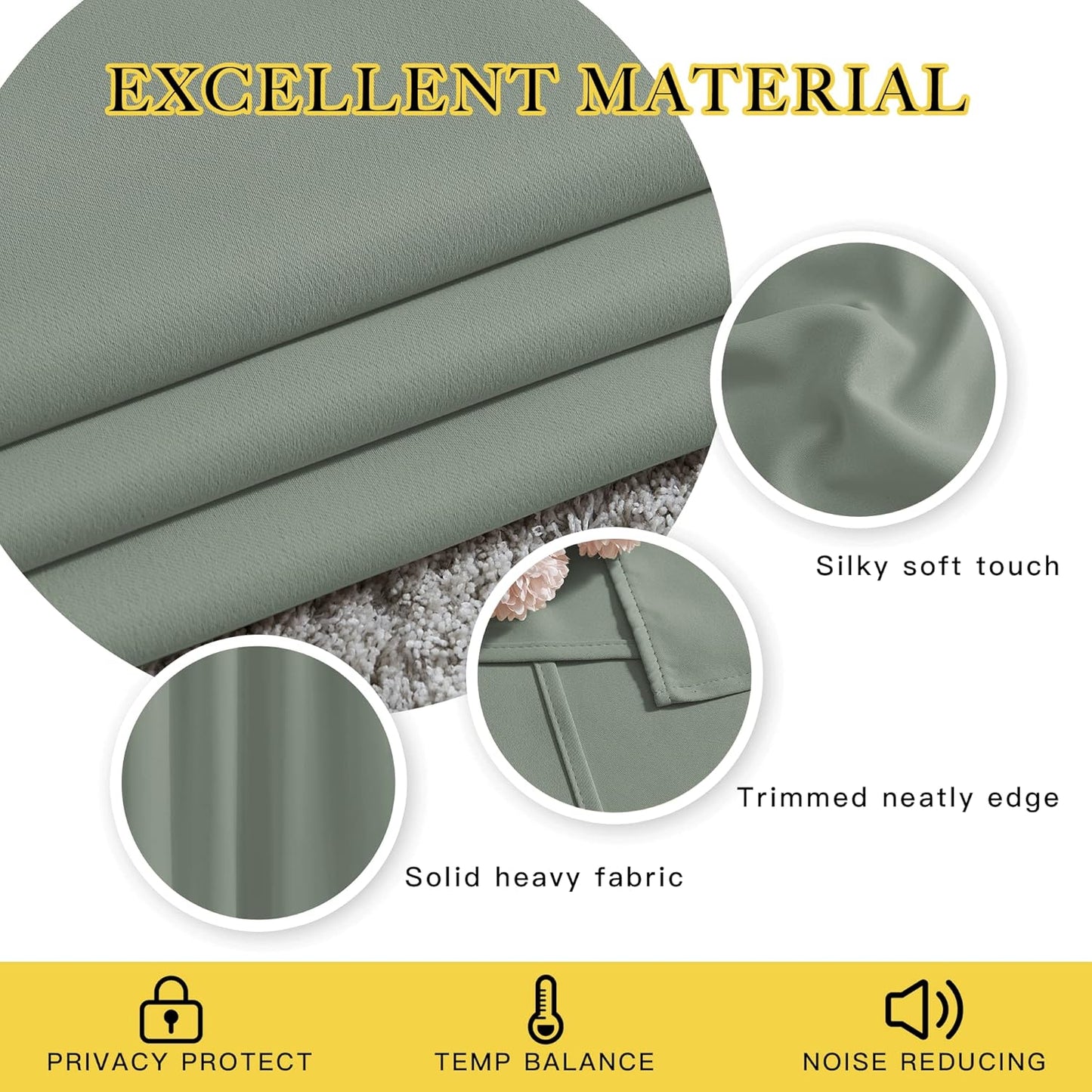 NICETOWN Blackout Sage Green Curtains for Cafe 36 inch Length, Grommet Room Darkening Sound Reducing Solid Window Treatments, W52 x L36, 2 Panels