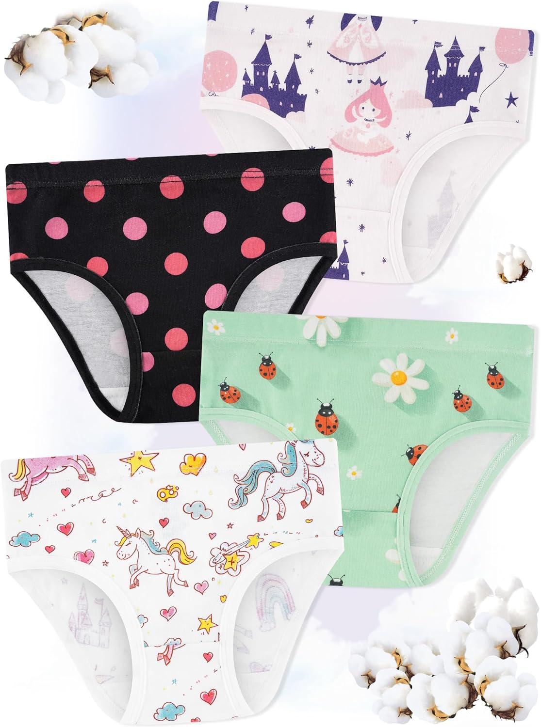 Girls' Underwear,Soft Cotton Tagless Panties for Toddlers' & Little Kids' Comfort,Breathable Briefs,8-Pack