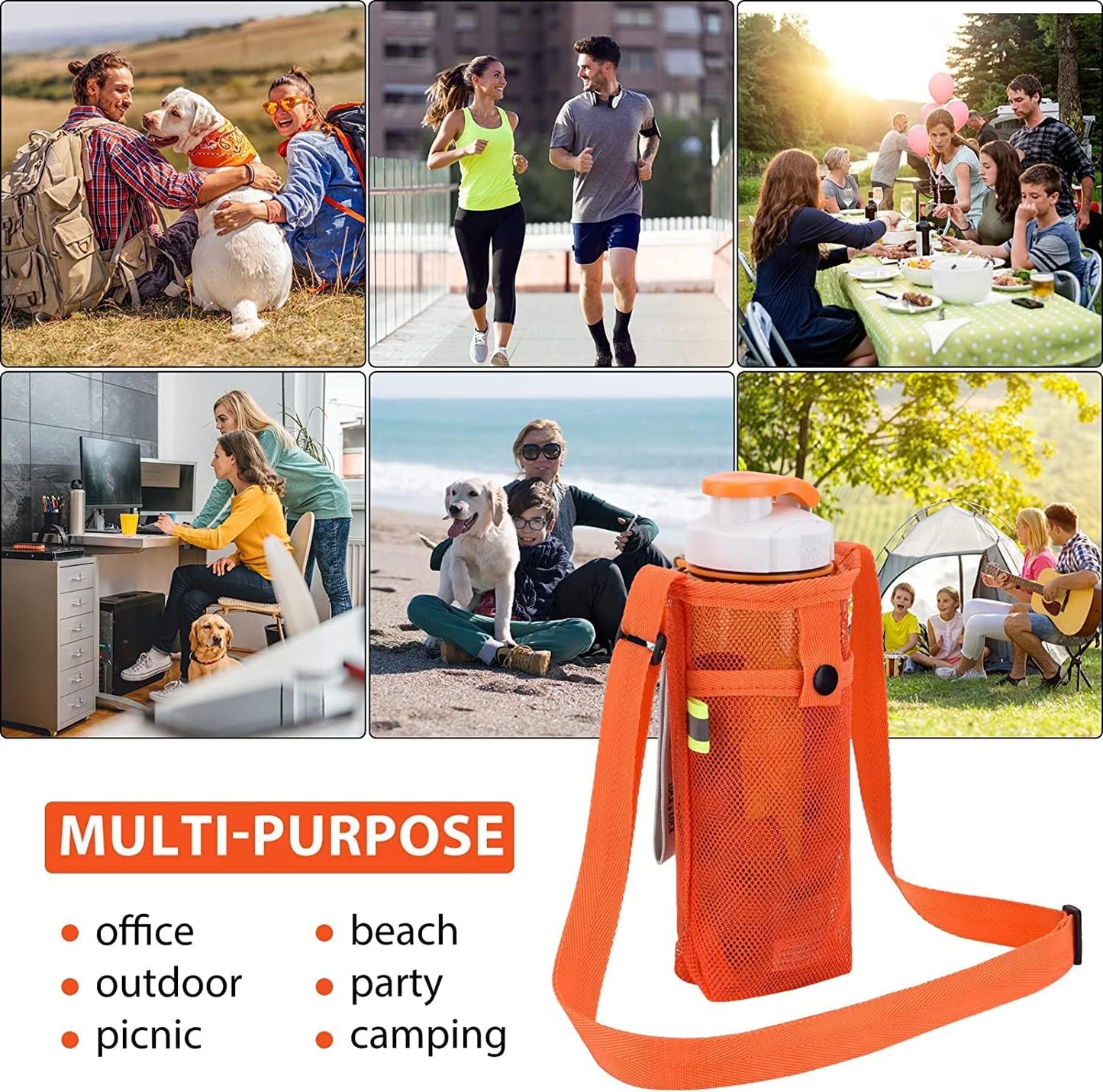 Tainehs Water Bottle Holder Carrier with Adjustable Shoulder Strap - Beach & Sports Bottle Bag for Hiking, Gym, Camping, Walking, Travel