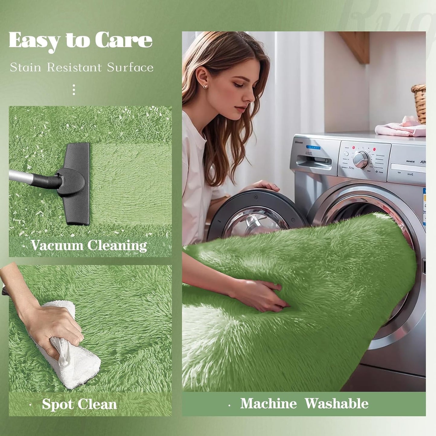 5x7 Area Rug for Living Room: Fluffy Shag Soft Washable Rugs Fuzzy Plush Indoor Carpet for Bedroom Nursery Playroom Dorm Kids Girls Boys Room (Sage Green, 5'x7')