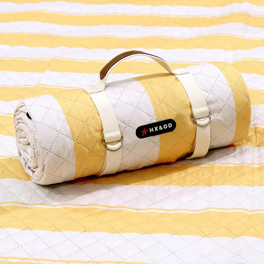 HX&OD Extra Large Picnic Outdoor Blanket, 80”x60” Waterproof Picnic Mat Foldable Camping Blanket Portable with Carry Strap for Beach Mat Outdoor Camping Party(Yellow)