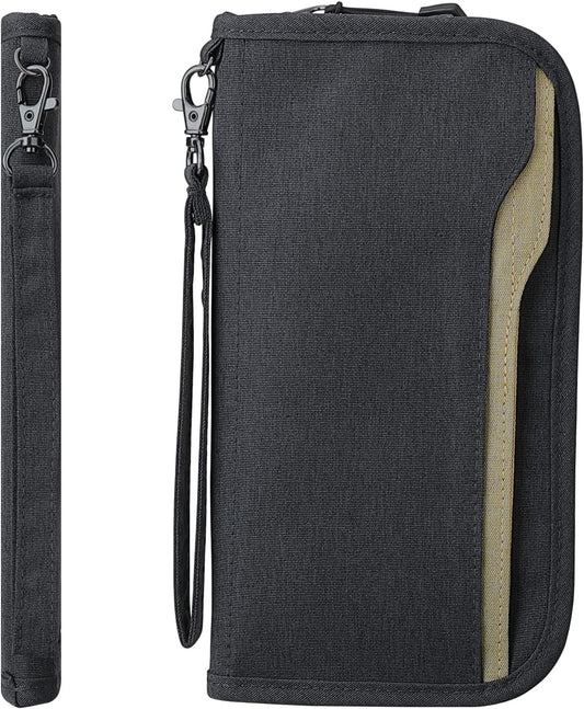 ZOPPEN Passport Holder Family RFID Passport Wallet, Passport Holder Women/Men, Travel Wallet Documents Organizer Zipper Case with Removable Wristlet Strap, Travel Essentials for Flying