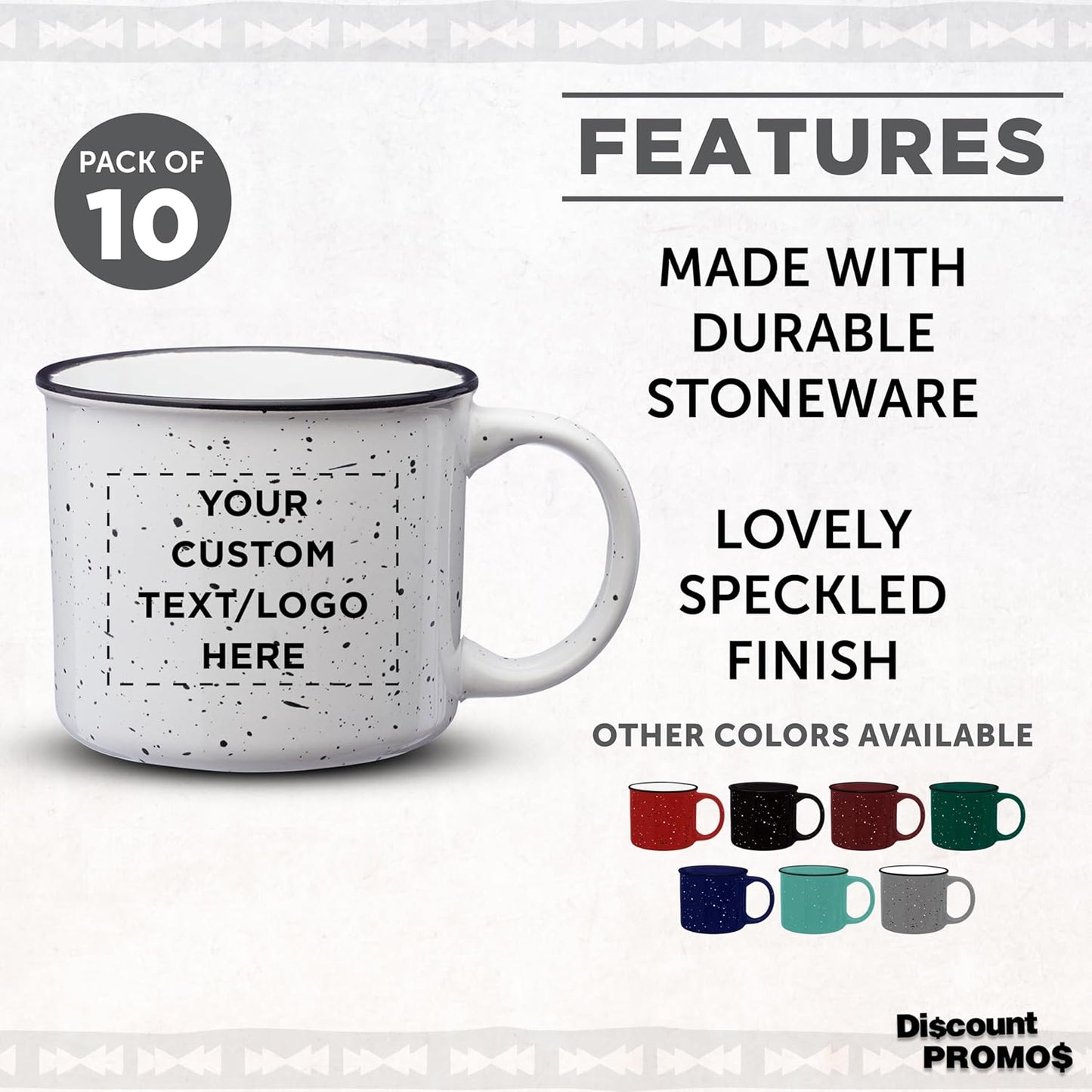 DISCOUNT PROMOS Custom Ceramic Campfire Coffee Mugs 13 oz. Set of 10, Personalized Bulk Pack - Perfect for Tea, Espresso, Cappuccino, Hot Cocoa - White