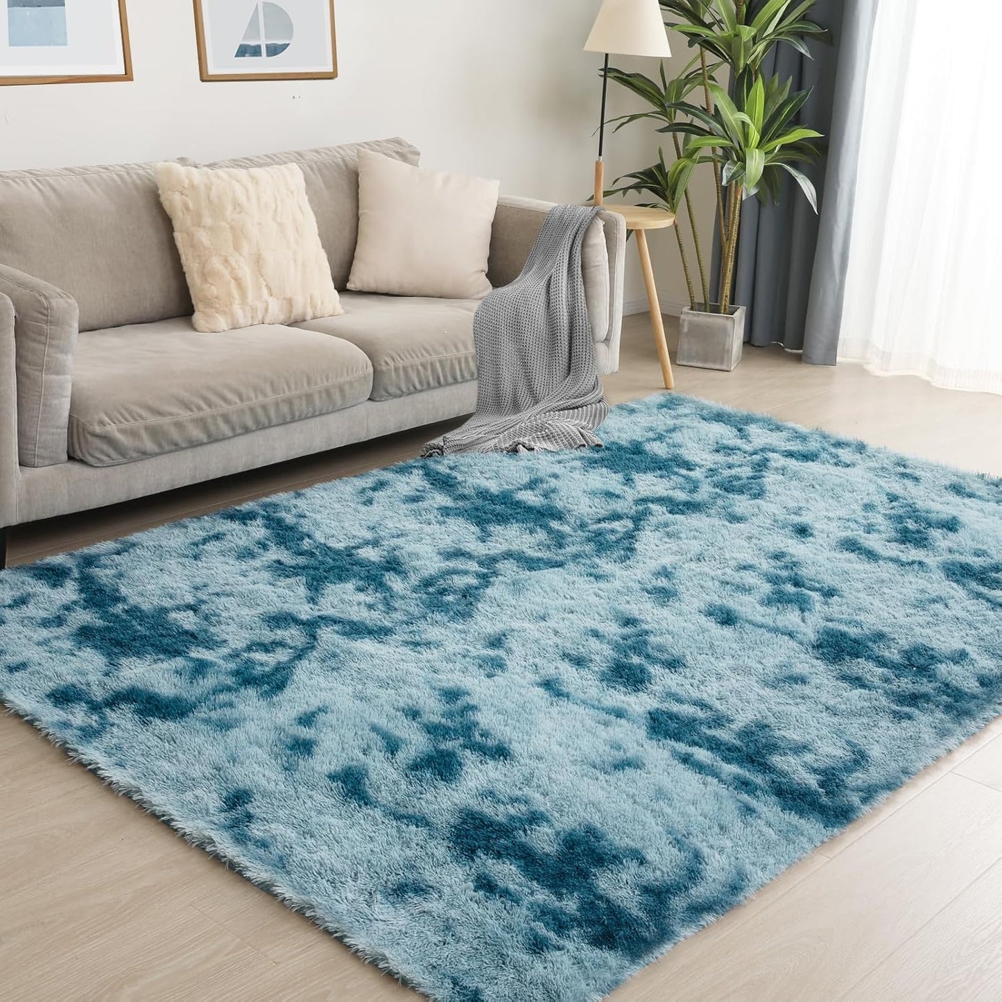 Luxury 4x6 Area Rug, Ultra Soft Rugs for Living Room, Plush Carpet Rugs for Bedroom, Non-Slip Indoor Rug for Nursery, Study Room, Playroom, Home Decor, Tie-Dyed Blue