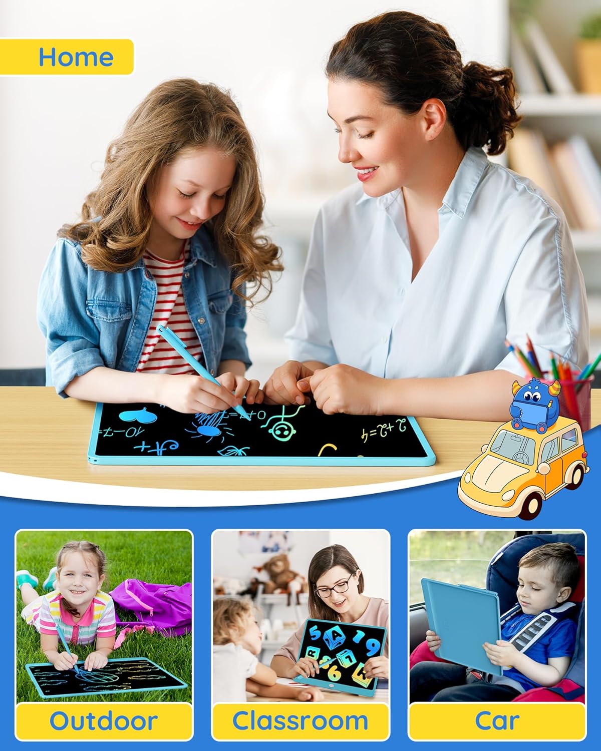 TEKFUN LCD Writing Tablet Doodle Board, 16 Inch Colorful Drawing Tablet Writing Pad, Toddler Toys for 3 4 5 6 7 8 9 Year Old Girls Boys Teen Adults, Birthday Gifts for Kids (Blue)
