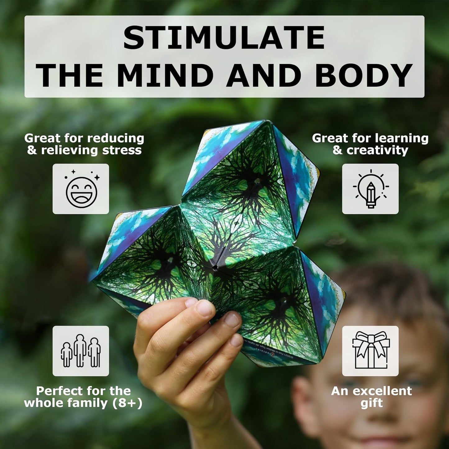 SHASHIBO Shape Shifting Box - Award-Winning, Patented Fidget Cube w/ 36 Rare Earth Magnets - Transforms Into Over 70 Shapes, Gift Box, Download Fun in Motion Toys Mobile App (Optical Illusion, 2 pack)