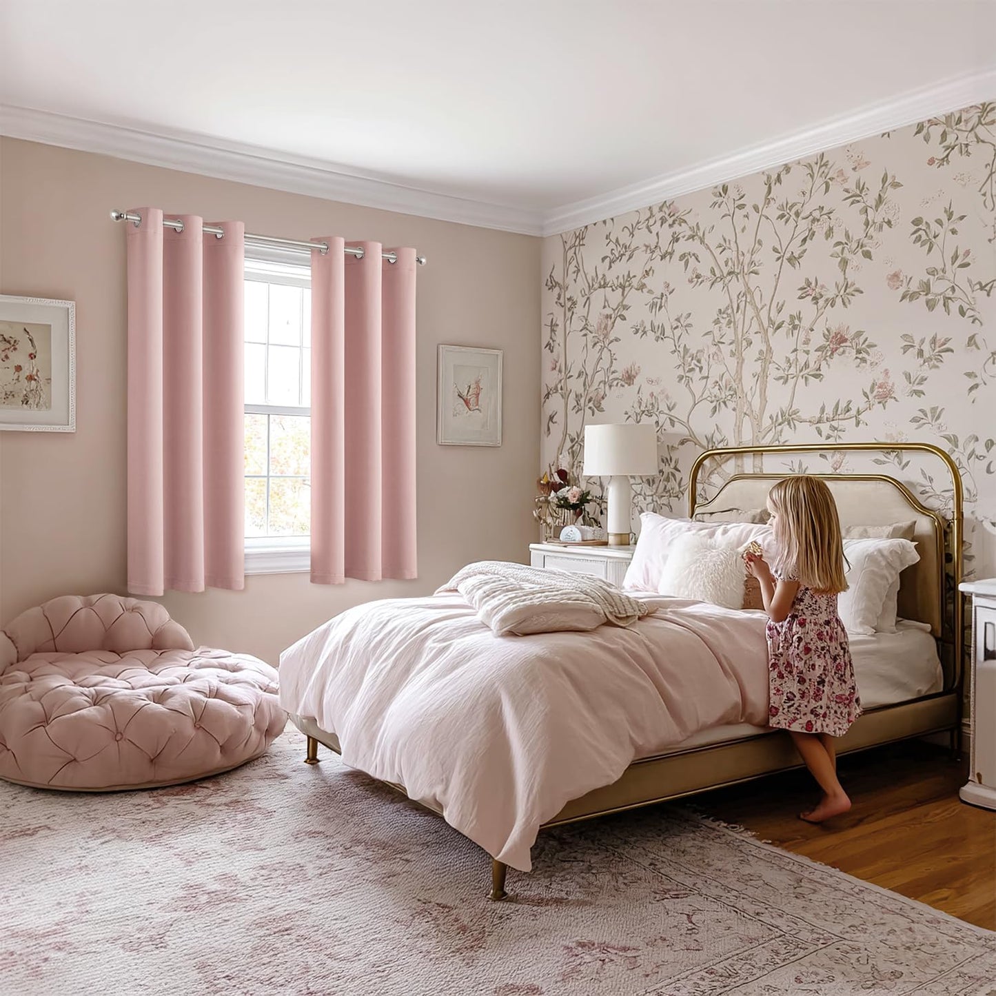 MIULEE Baby Pink Blackout Curtains for Girls Bedroom Living Room 63 Inches Long 2 Panels, Nursery Thermal Insulated Room Darkening Drapes Solid Grommet Top Noise Reducing Window Curtains 40x63 Inch