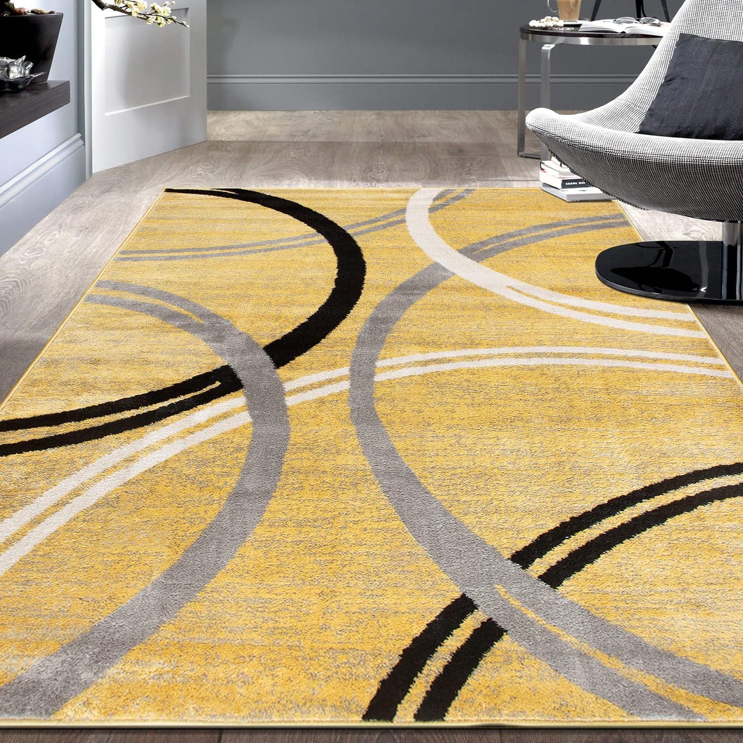 Rugshop Modern Wavy Circles Design Area Rug 3'3" x 5' Yellow