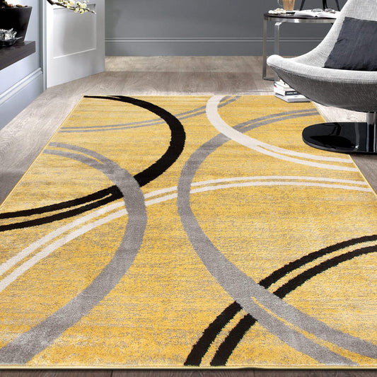 Rugshop Modern Wavy Circles Design Area Rug 3'3" x 5' Yellow