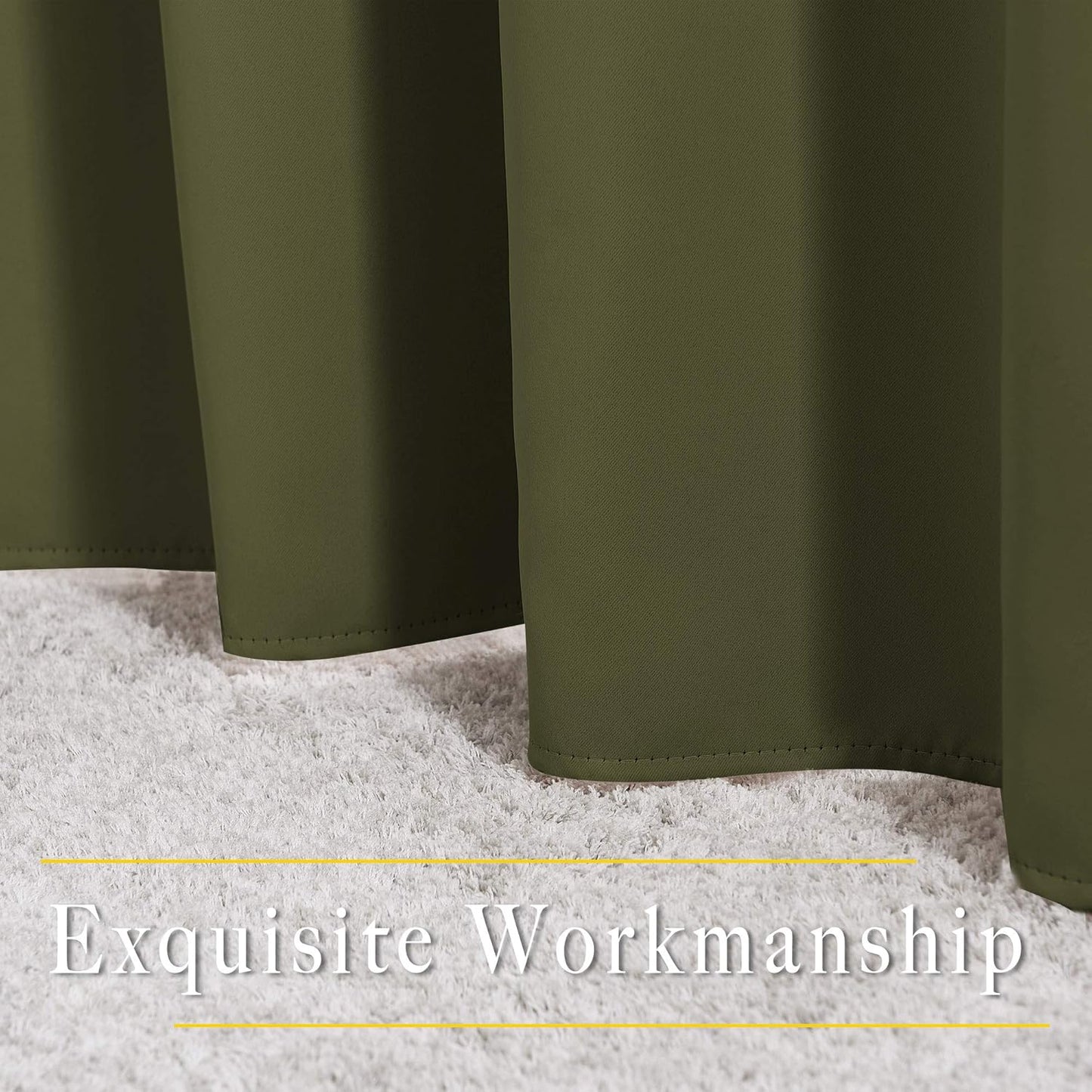 NICETOWN Short Blackout Curtains for Kitchen Window - Grommet Room Darkening Voice Reducing Solid Thermal Curtains & Drapes for Small Windows, Olive, W34 x L50, 2 Panels