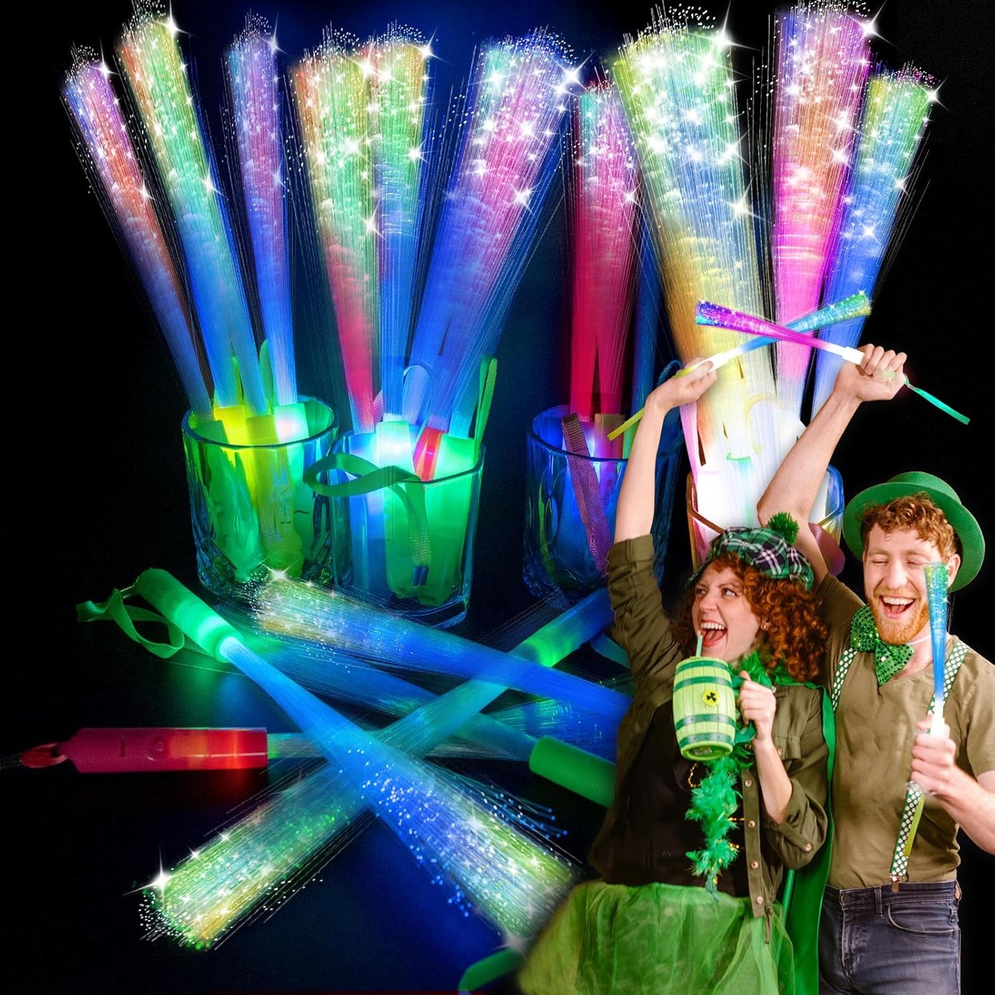 74 PCS Glow Fiber Wands Sticks, LED Light Wands, Glow in The Dark Party Supplies, Fiber Optic Wands, LED Flashing Sticks, Fiber Optic Light Wand Stick for Party, Wedding,Halloween and New Year