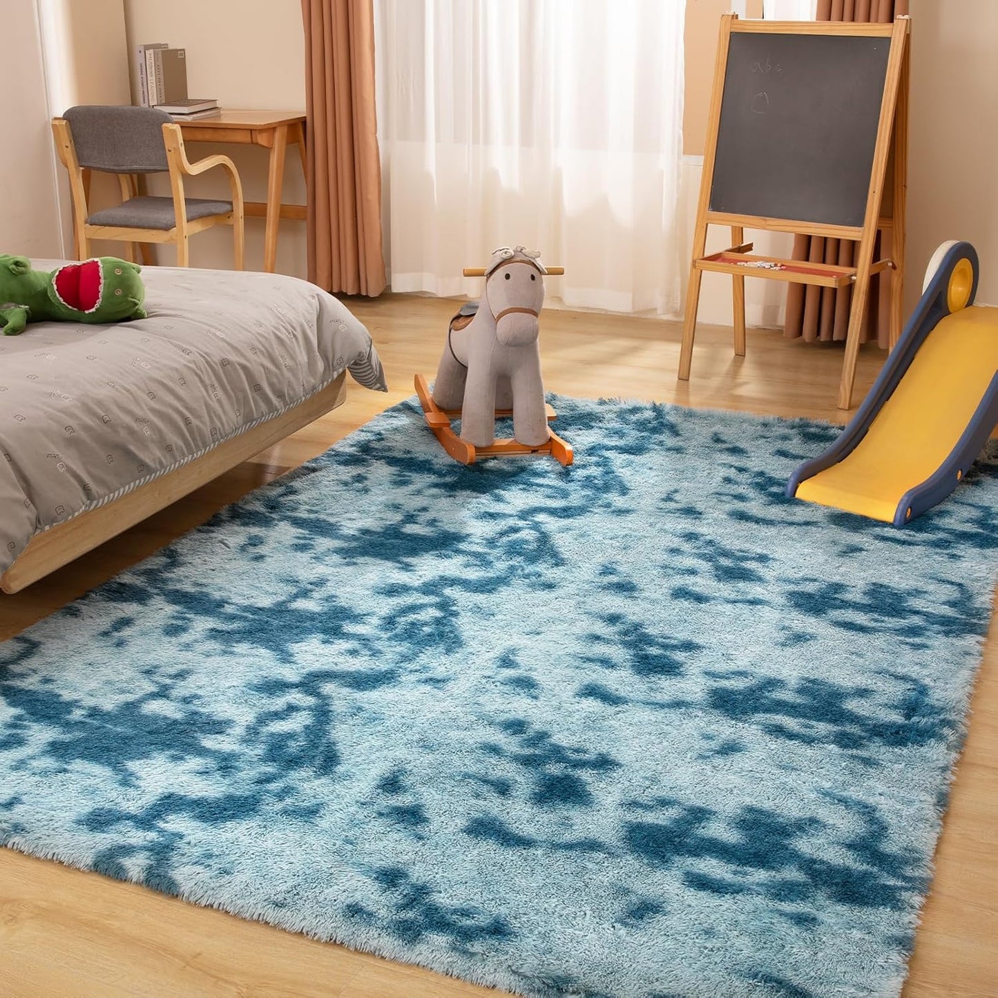Luxury 4x6 Area Rug, Ultra Soft Rugs for Living Room, Plush Carpet Rugs for Bedroom, Non-Slip Indoor Rug for Nursery, Study Room, Playroom, Home Decor, Tie-Dyed Blue
