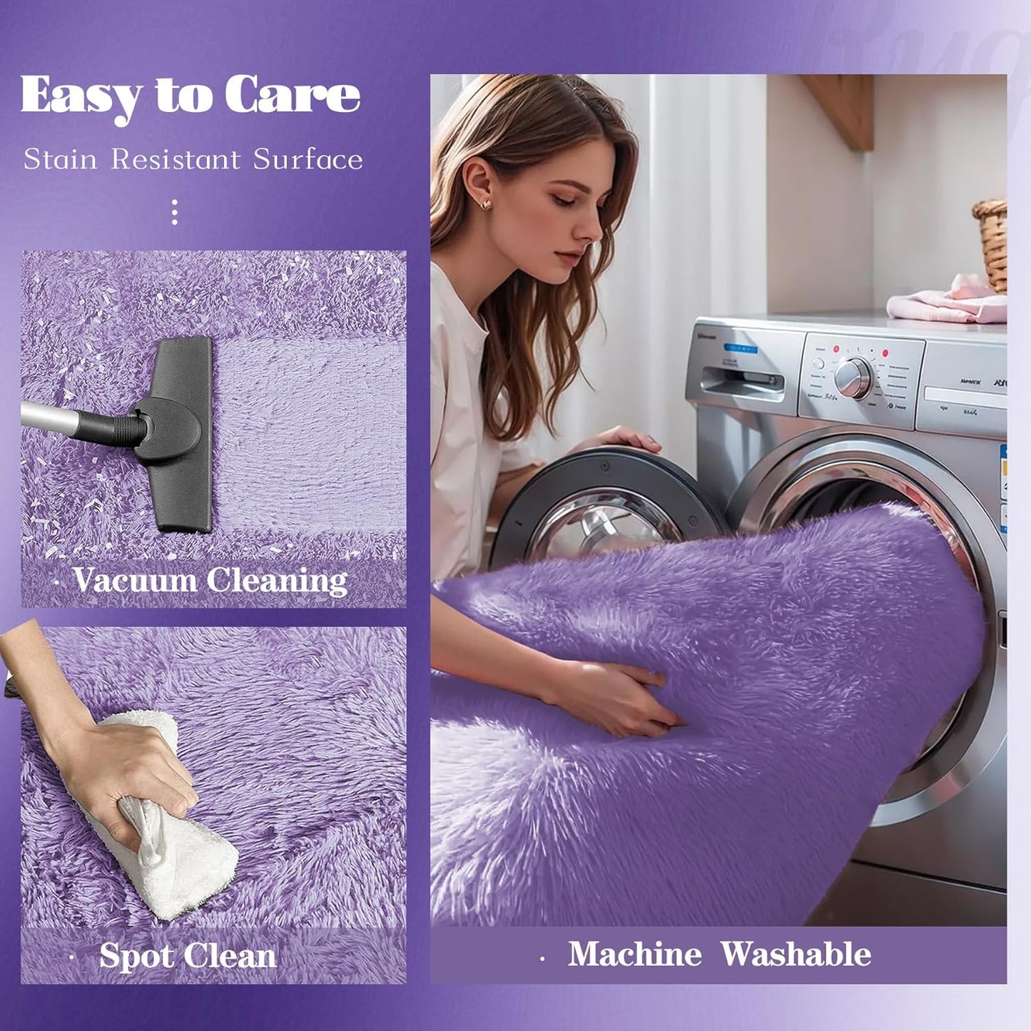 6x9 Area Rug for Living Room: Fluffy Shag Soft Washable Rugs Large Fuzzy Plush Indoor Carpet for Bedroom Nursery Playroom Kids Girls Boys Room (Purple, 6'x9')