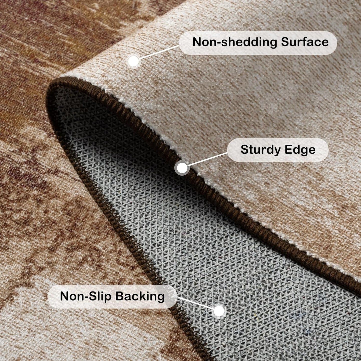 Washable Runner Rug, 2'6''x8' Kitchen Rugs Brown Long Runner Rugs with Rubber Backing, Abstract Non-Slip Carpet Runners for Hallways, Kitchen, Bedroom, Laundry, Entrance