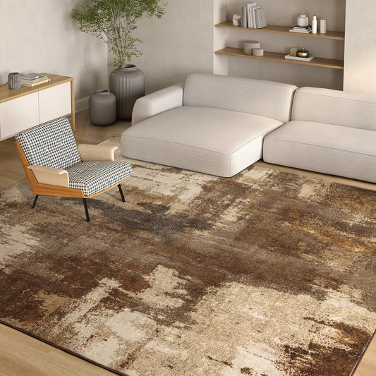 Kelarea Living Room Rug, 8x10 Rug Modern Abstract Washable Rugs Brown Faux Wool Vintage Carpet, Non Slip Rugs for Bedroom, Dining Room, College Dorm, Kids Playroom, Home Office