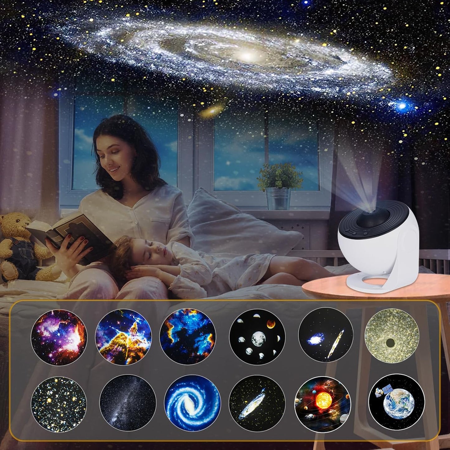 Galaxy Projector, 13 in 1 Planetarium Projector, Star Night Light Projector with Solar System Nebular Moon, Adjustable Focus Galaxy Light Projector for Kids Adults Bedroom Ceiling Room Décor