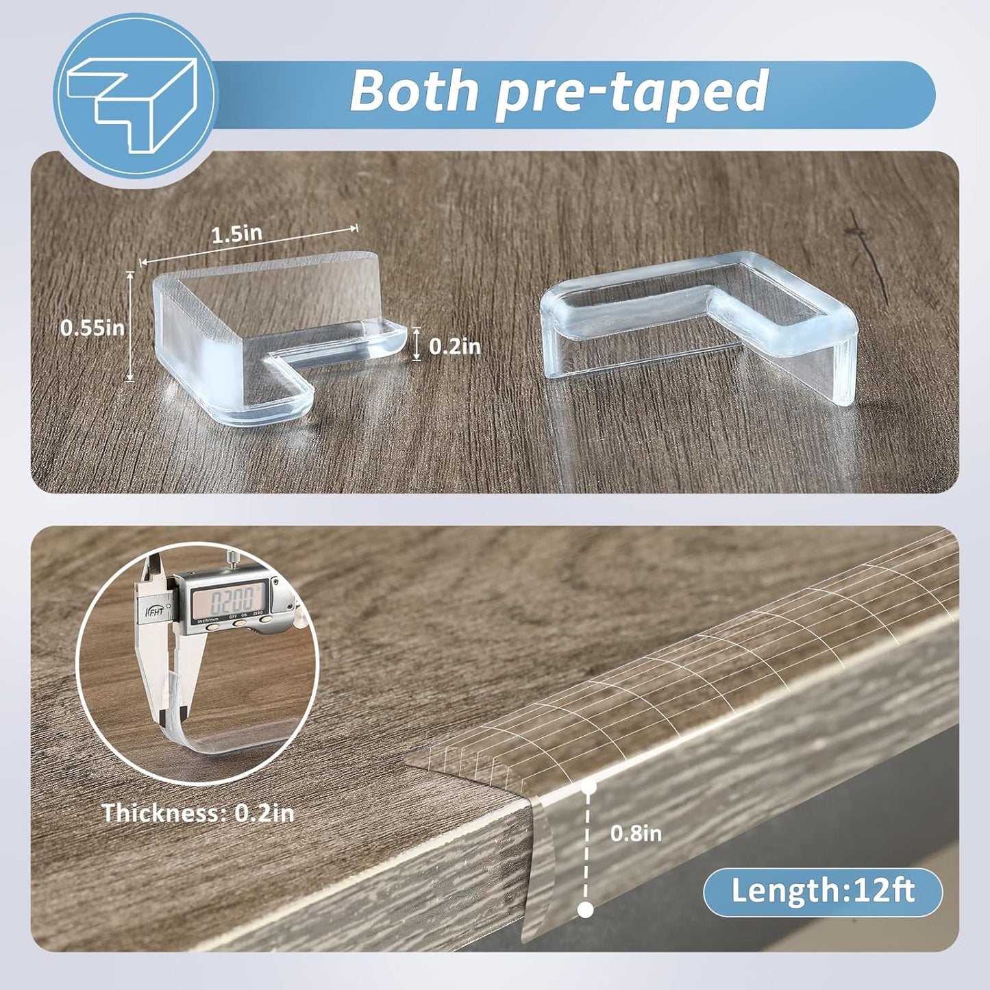 Edge Corner Protector Baby Proofing 12ft (3.7M) with 8 Corners, Clear Soft Corner Protectors Baby Proof, Furniture Corner Guard & Edge Safety, Edge Protector for Table and Fireplace